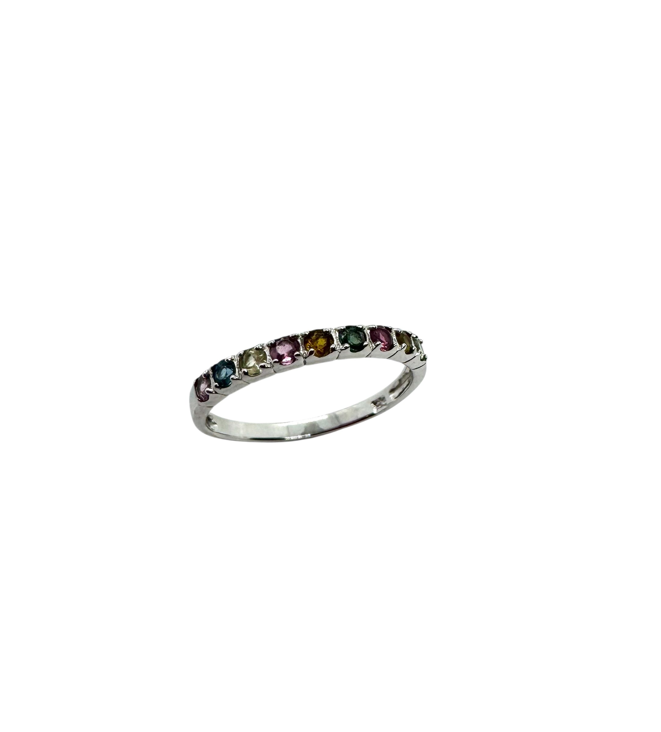 925 Sterling Silver &  Multi-Color Sapphire Ring