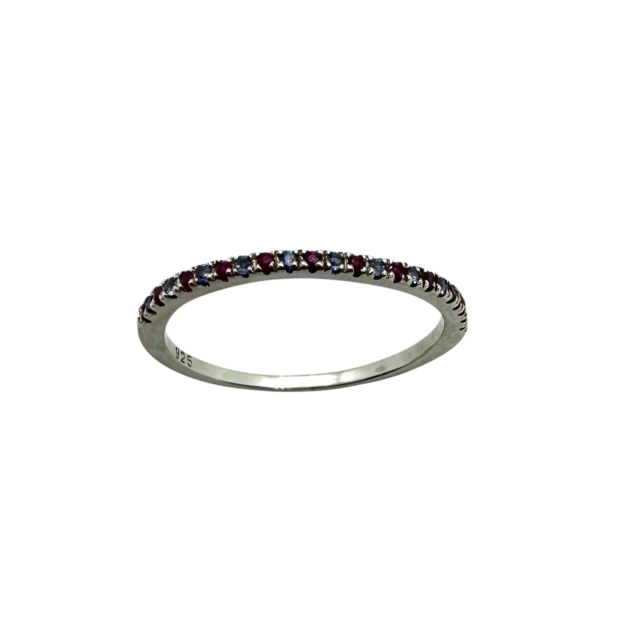 925 Sterling Silver Delicate Ring with Rubies & Sapphires