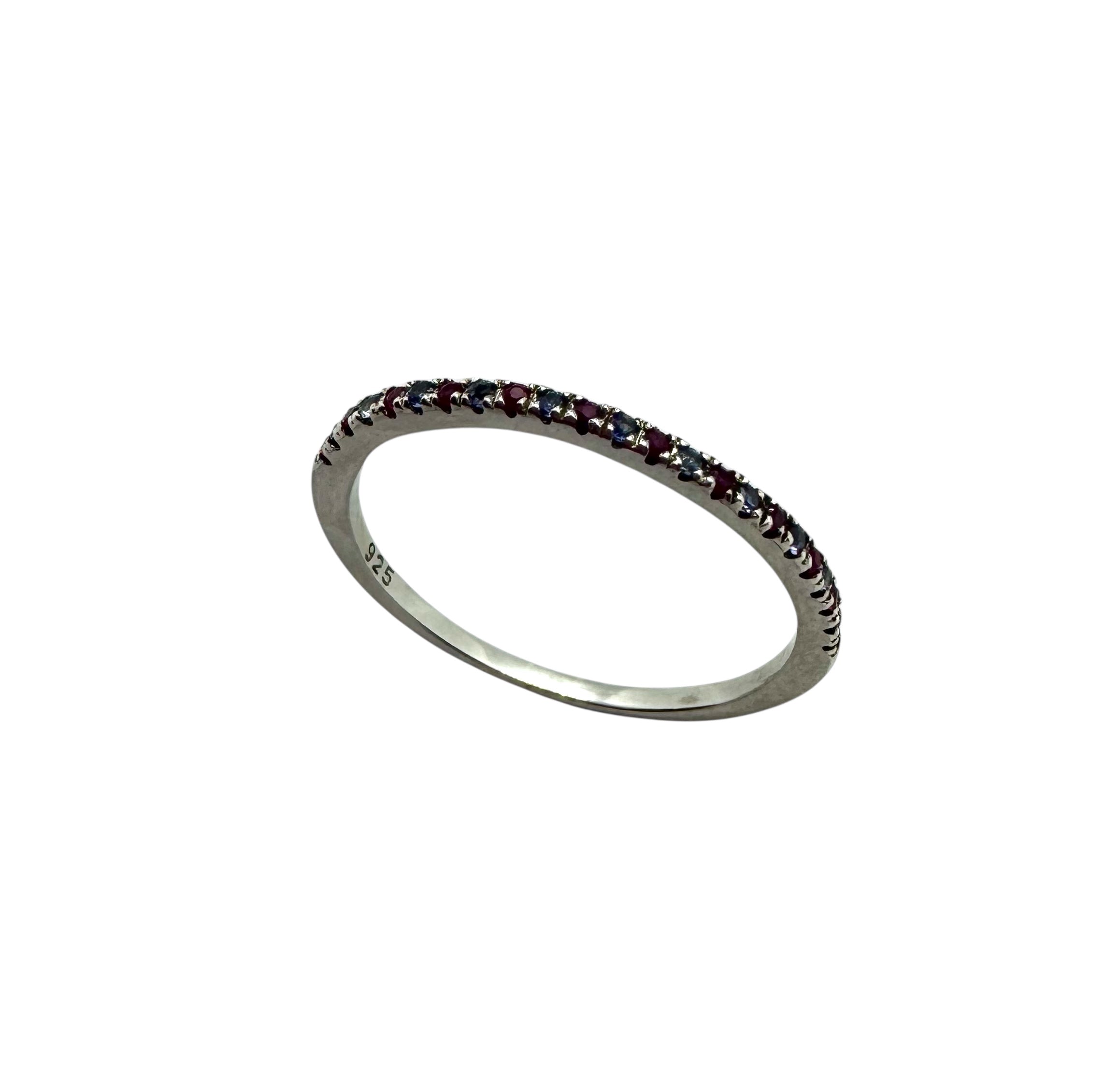 925 Sterling Silver Delicate Ring with Rubies & Sapphires