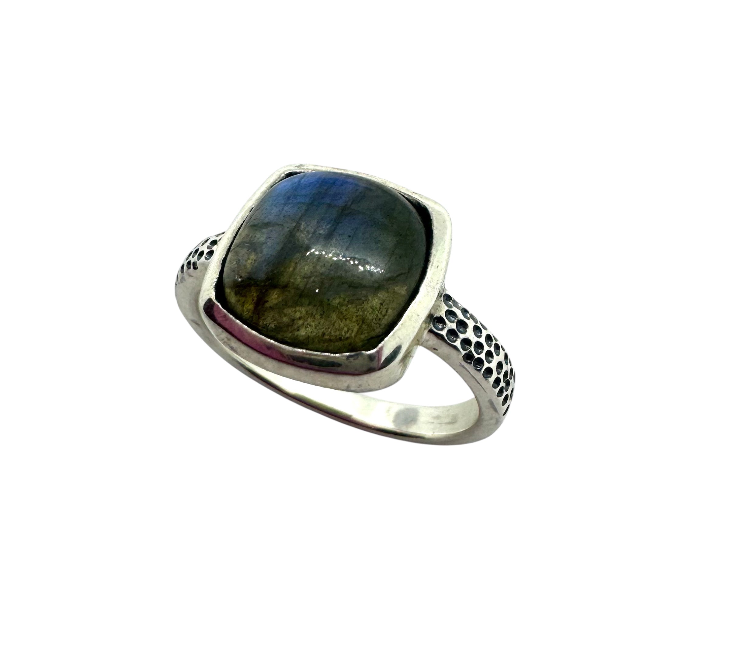 Anel Cabochão Quadrado de Labradorite