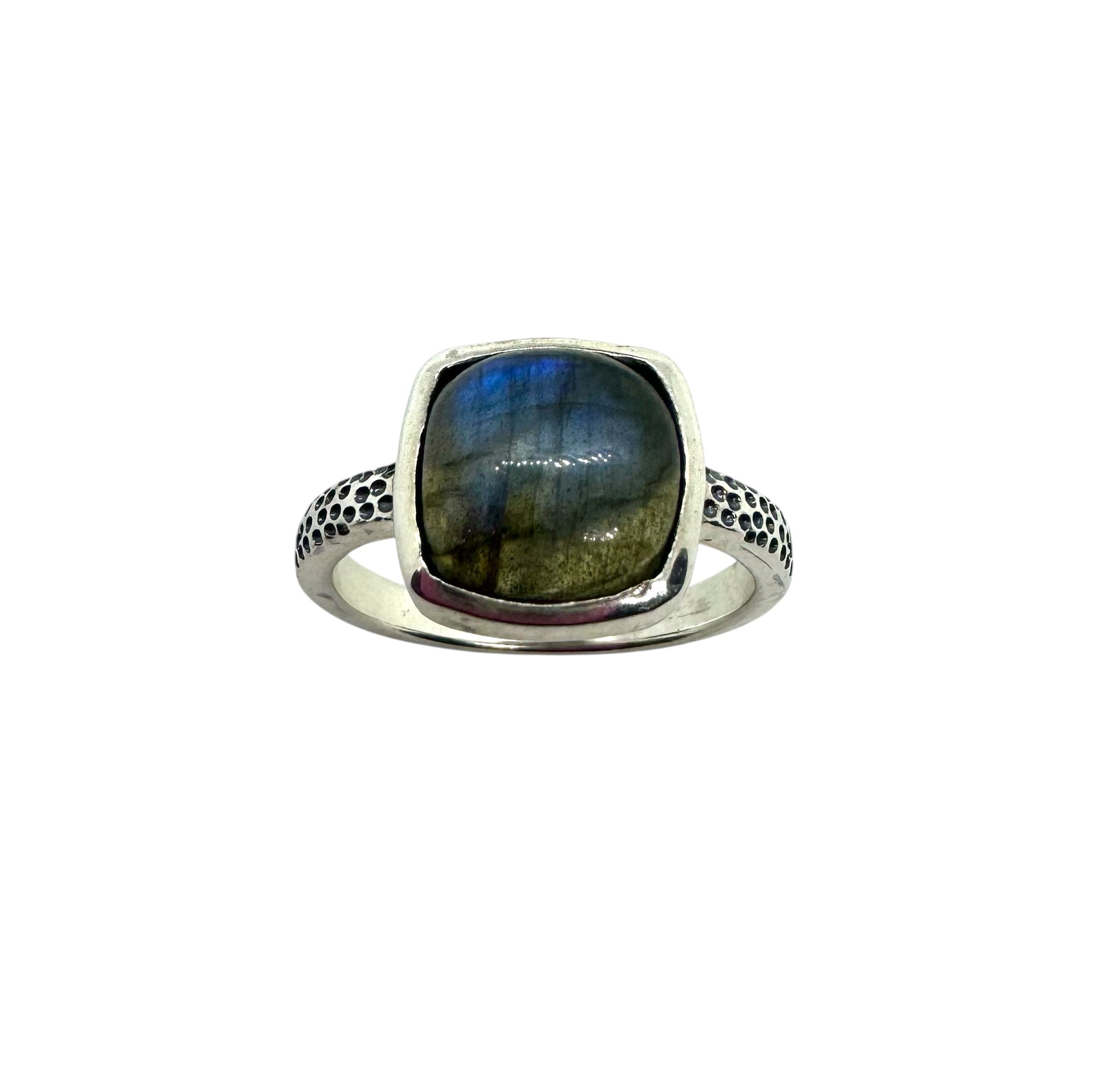 Anel Cabochão Quadrado de Labradorite