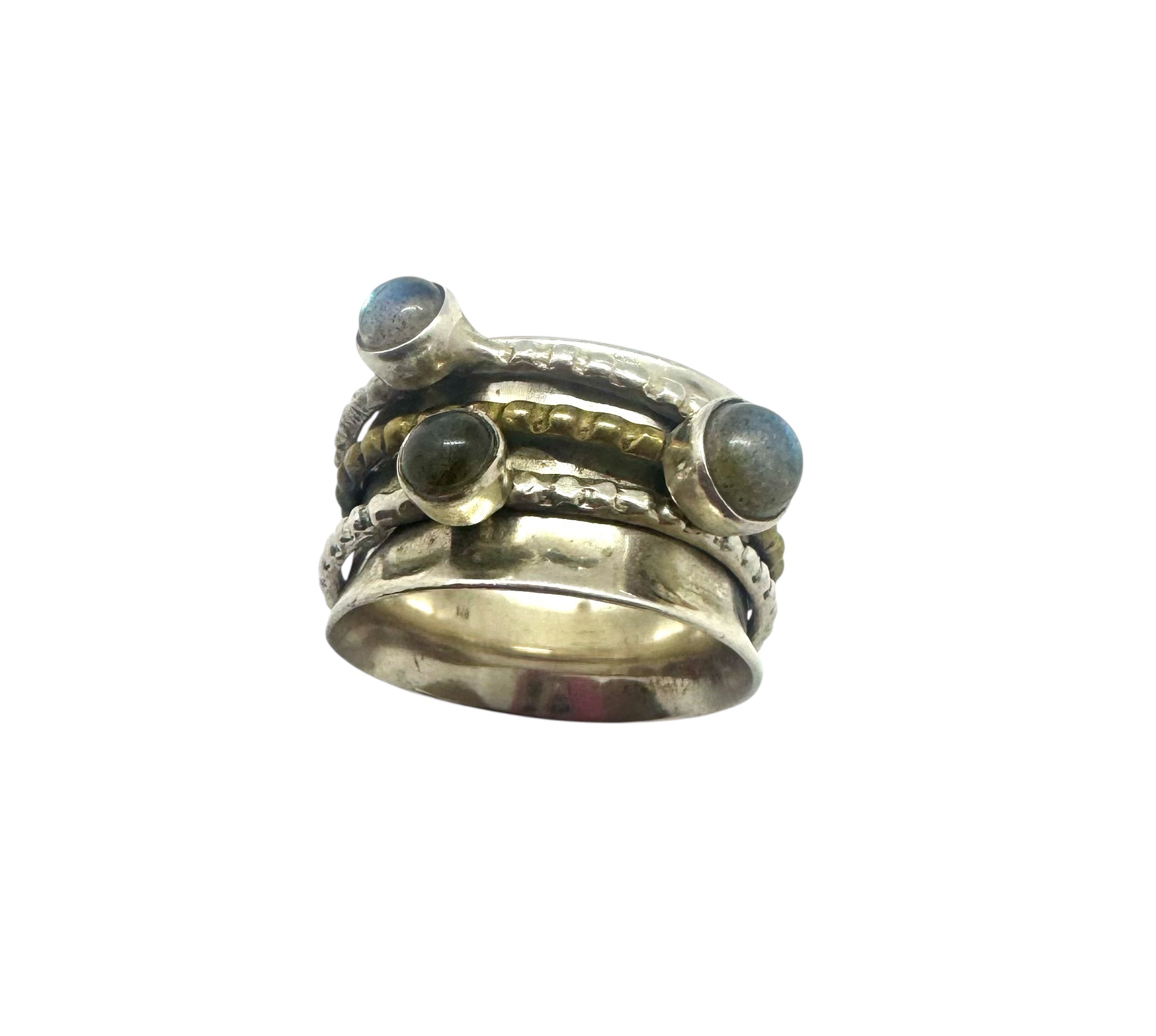 Anel Cabochão Triplo com Labradorite Móvel