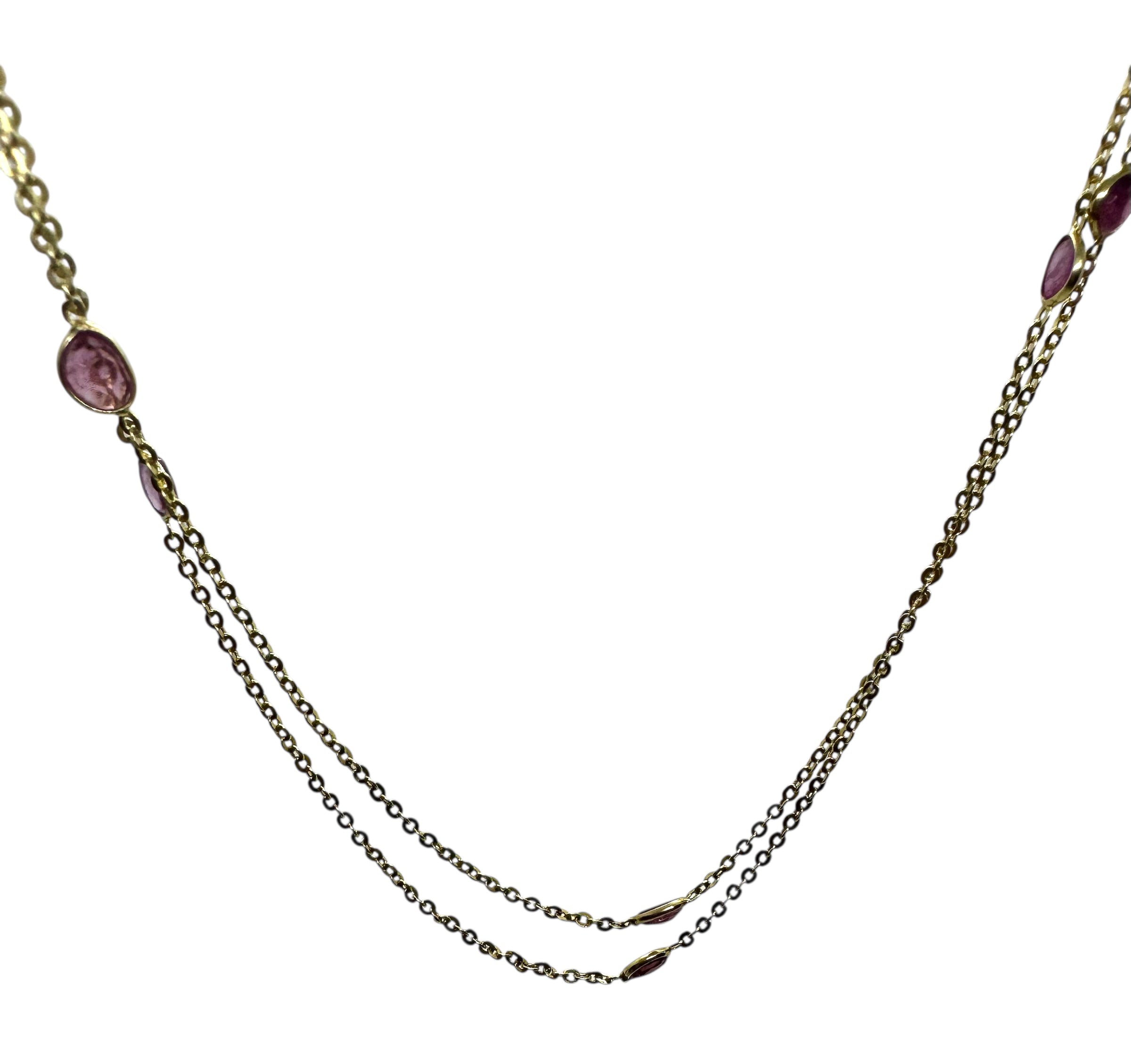Colar comprido | Prata de lei banhada a ouro e turmalinas rosa