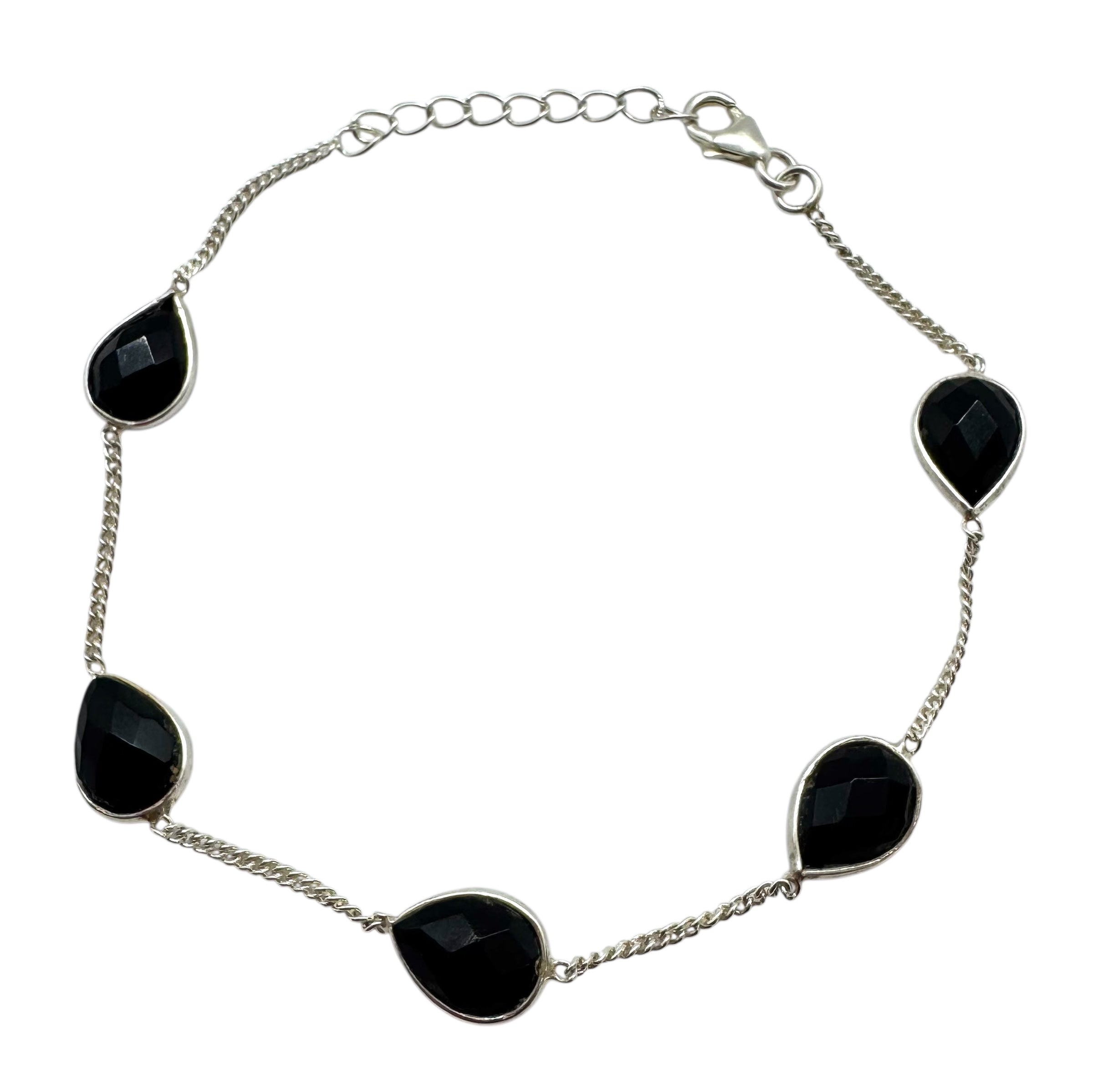 Pulseira lágrima em espinélio preto | Prata de lei