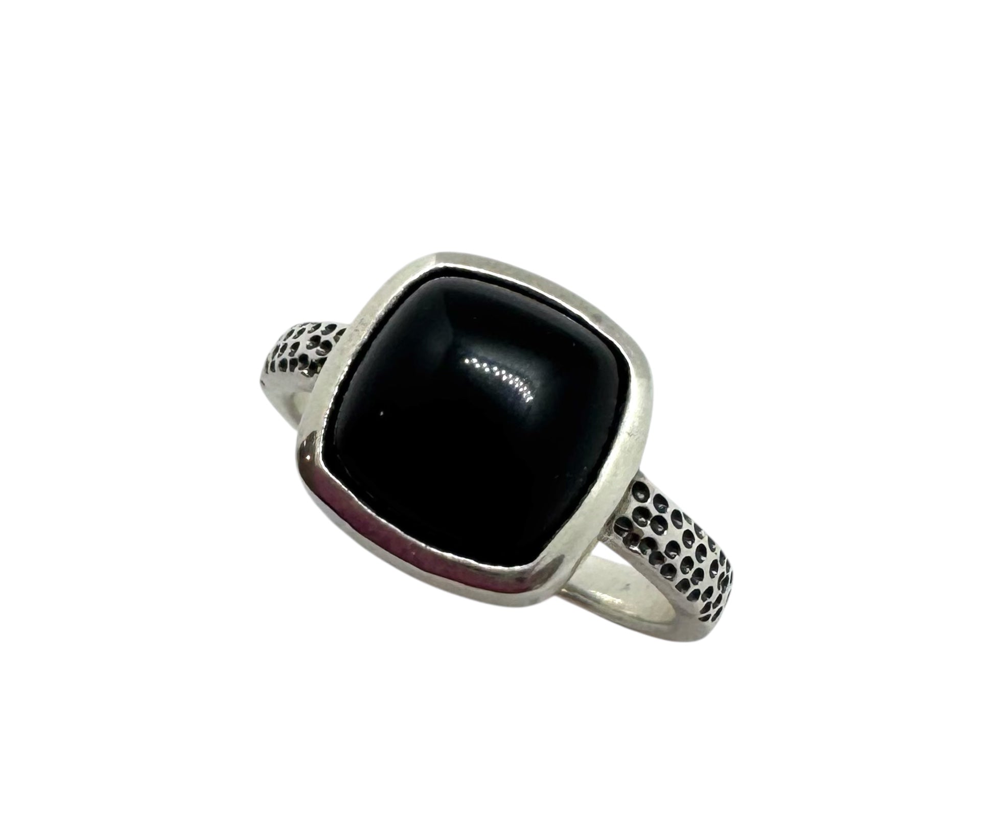 Anel quadrado de espinélio preto com cabochão | Prata de lei