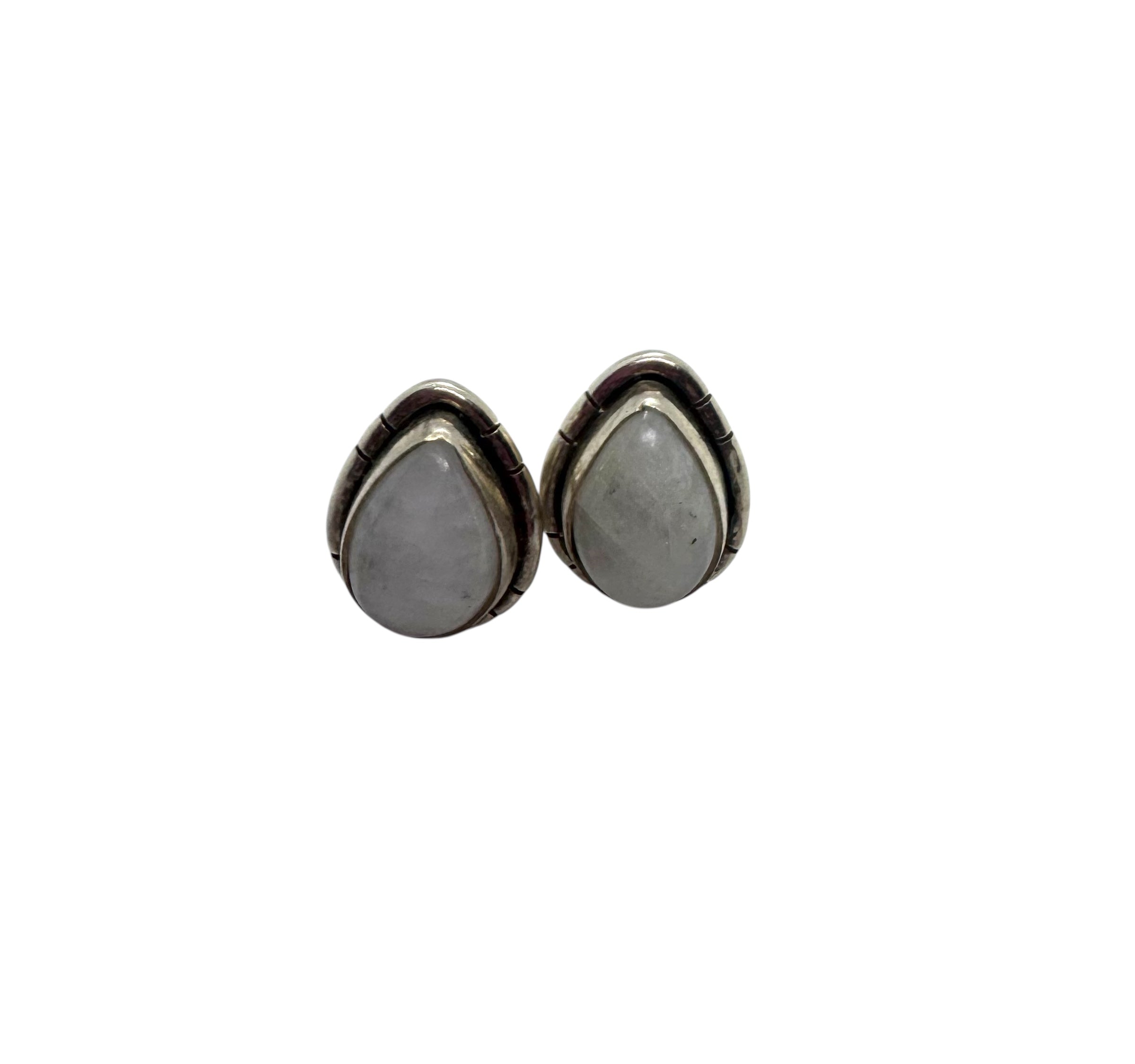 Brincos Cabochão de Pedra da Lua em Forma de Lágrima