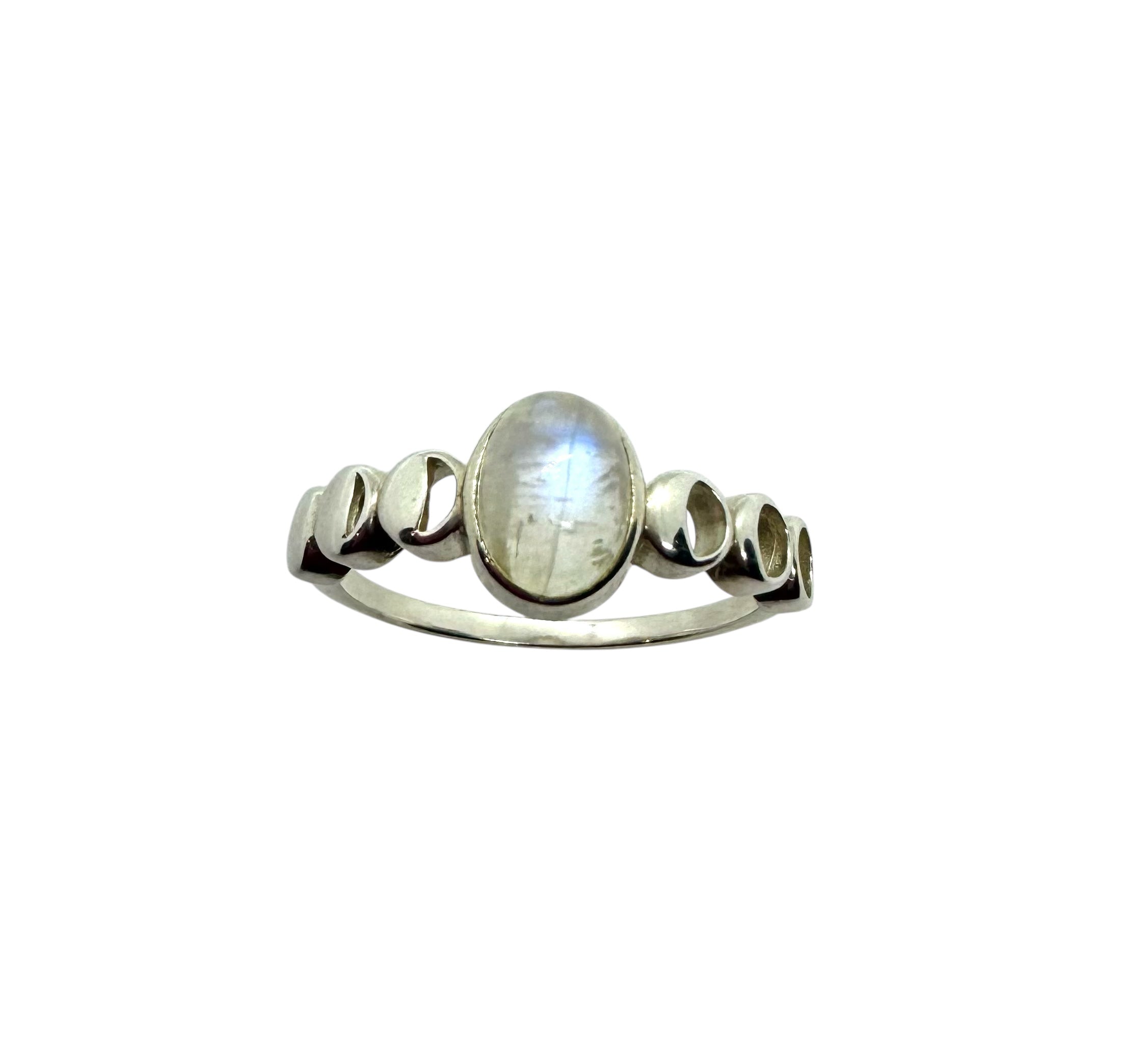 Anel Cabochão Oval com Pedra da Lua e Fases da Lua