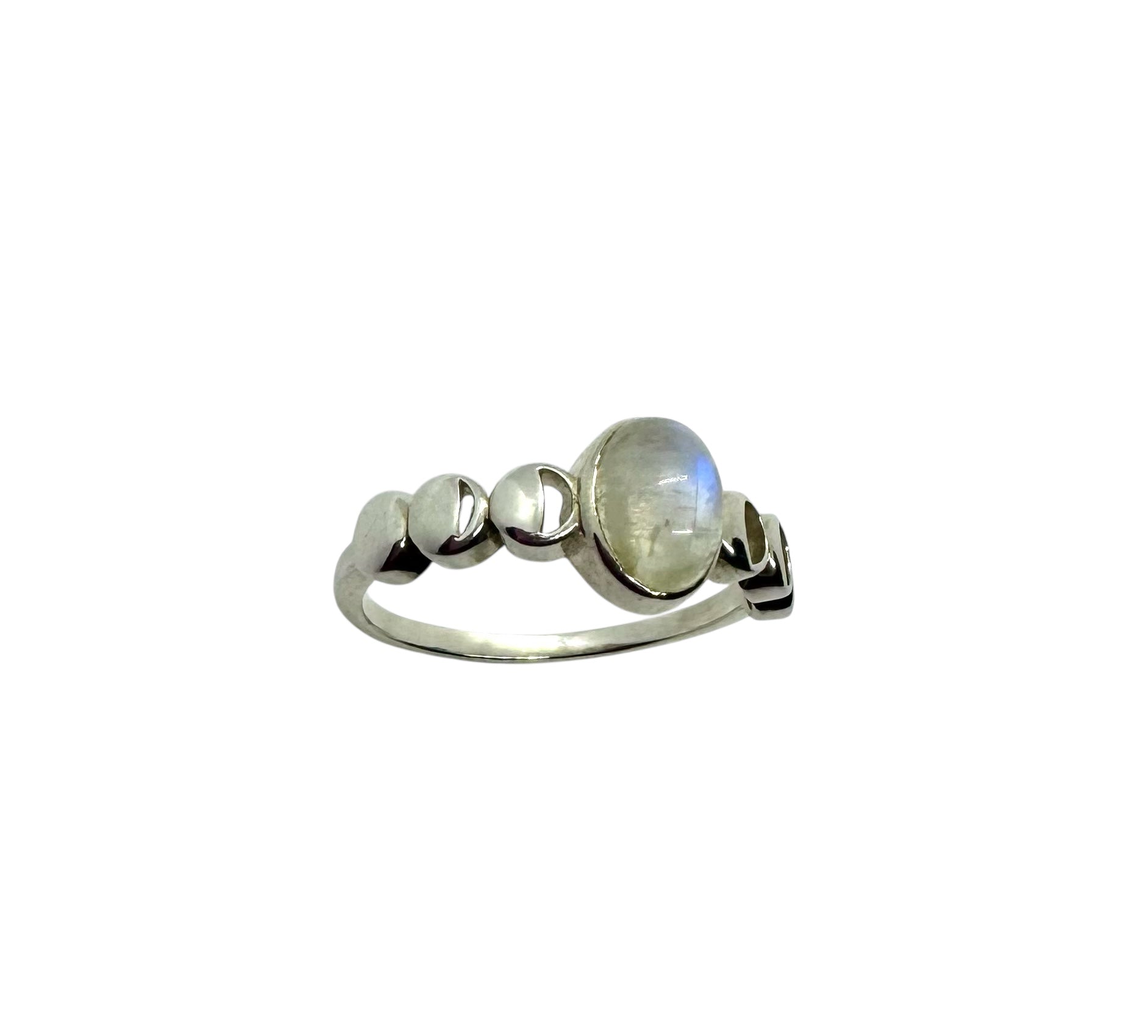 Anel Cabochão Oval com Pedra da Lua e Fases da Lua
