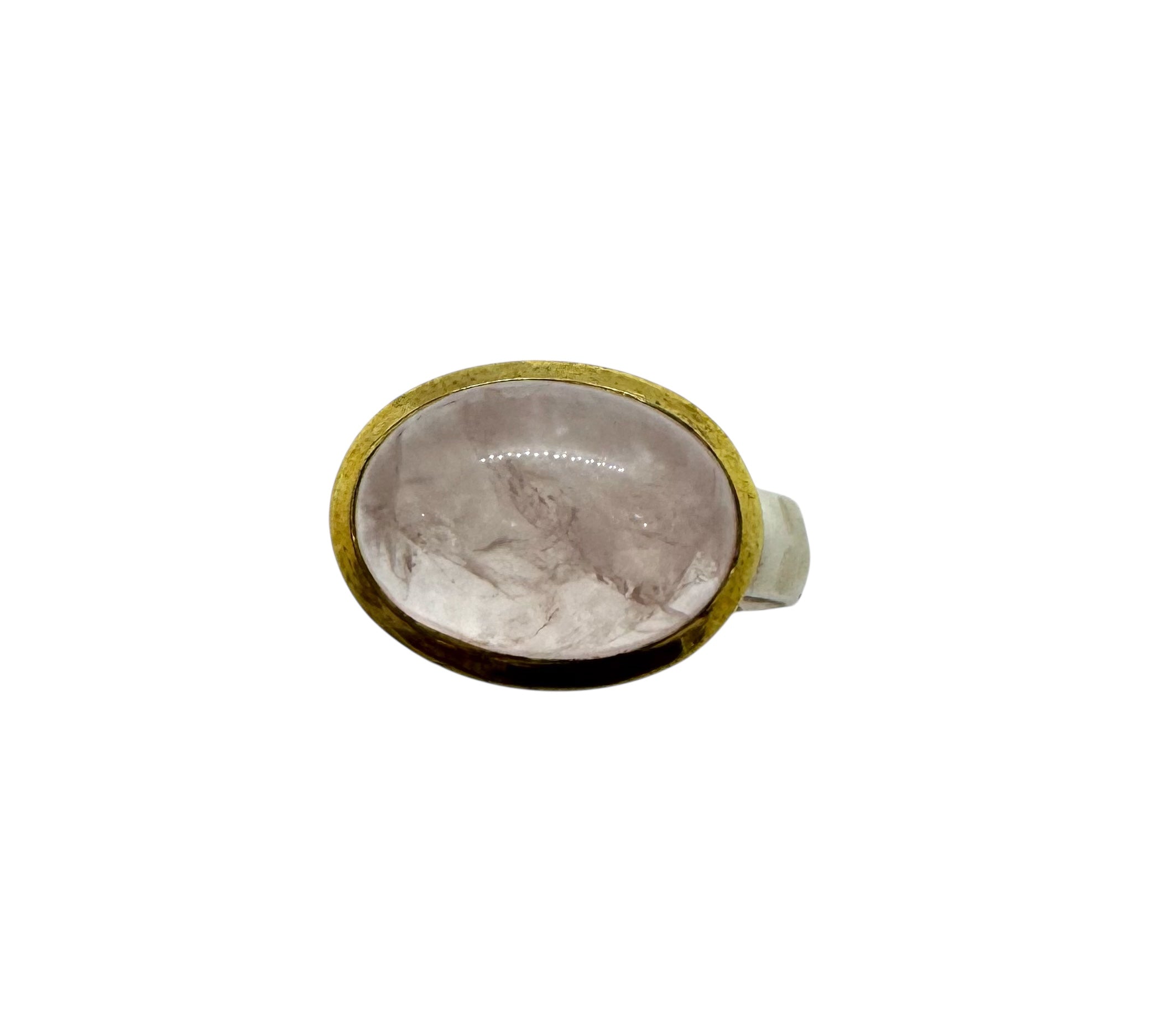 Rose Quartz Oval Cabochon Ring | Sterling Silver & Brass Details