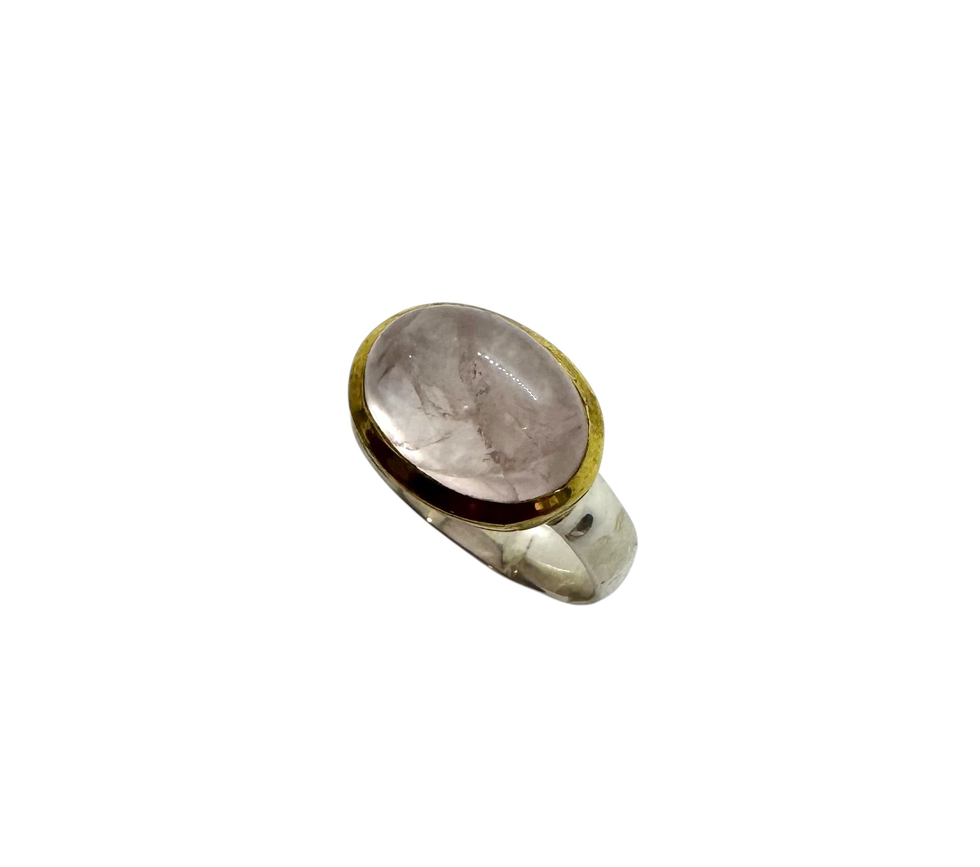 Rose Quartz Oval Cabochon Ring | Sterling Silver & Brass Details