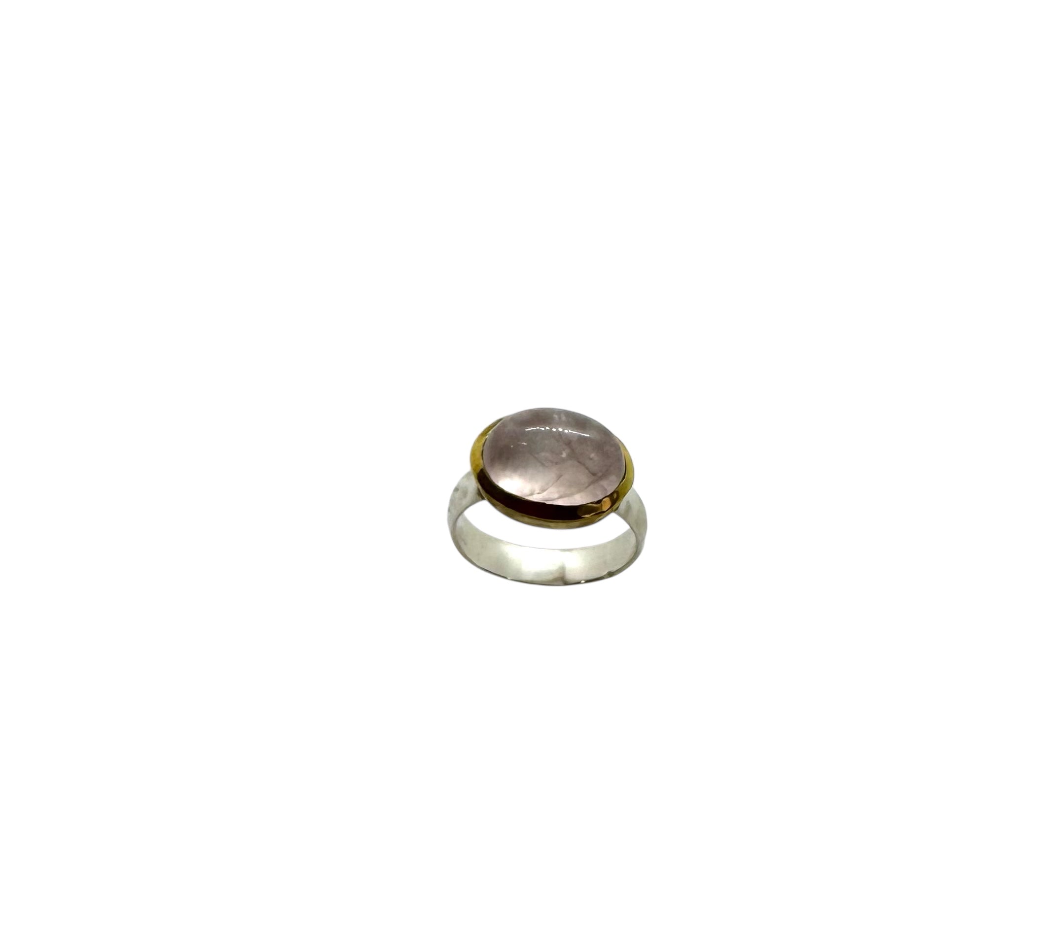 Rose Quartz Oval Cabochon Ring | Sterling Silver & Brass Details