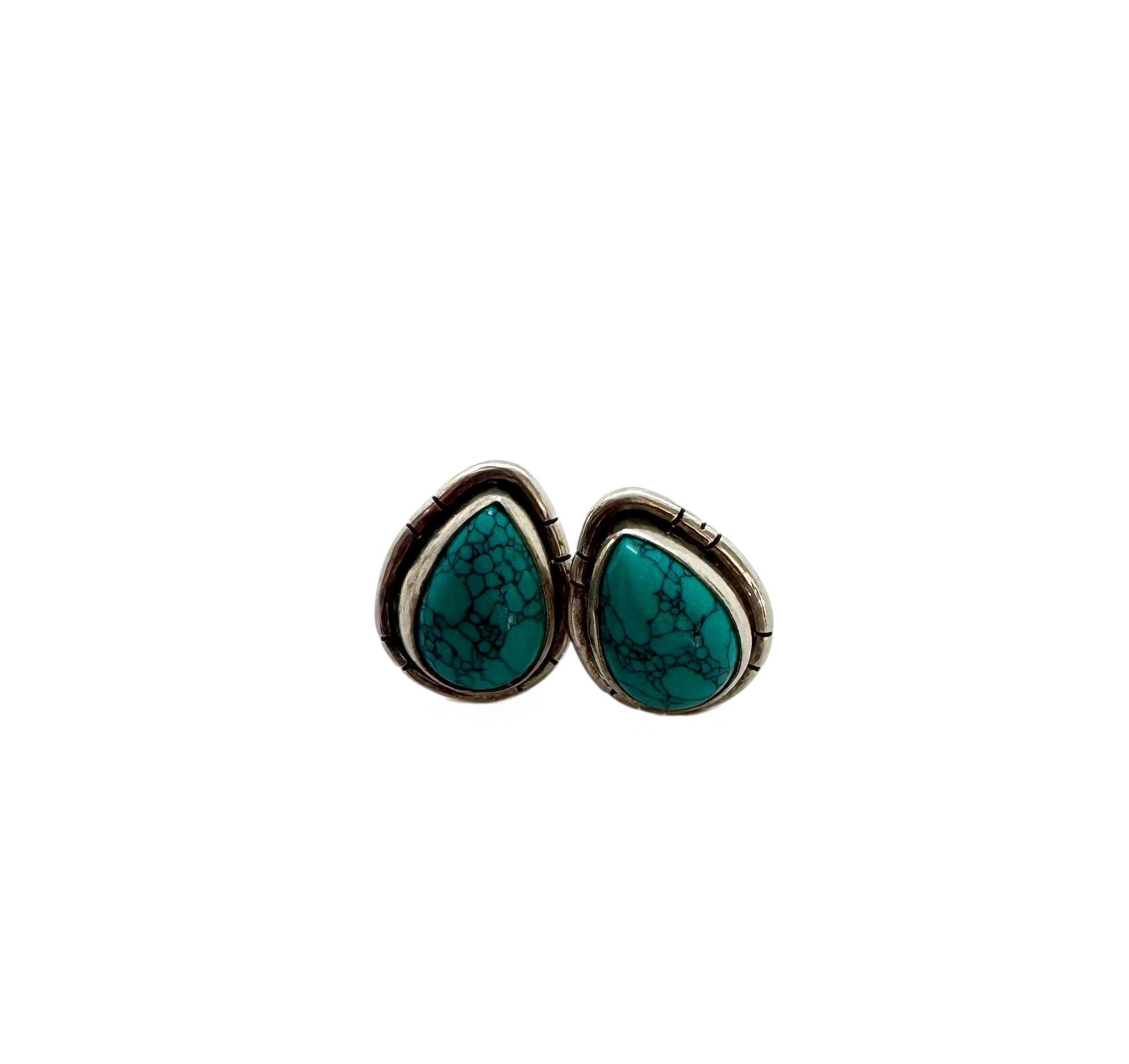Brincos Cabochão em Forma de Lágrima Turquesa | Prata de Lei