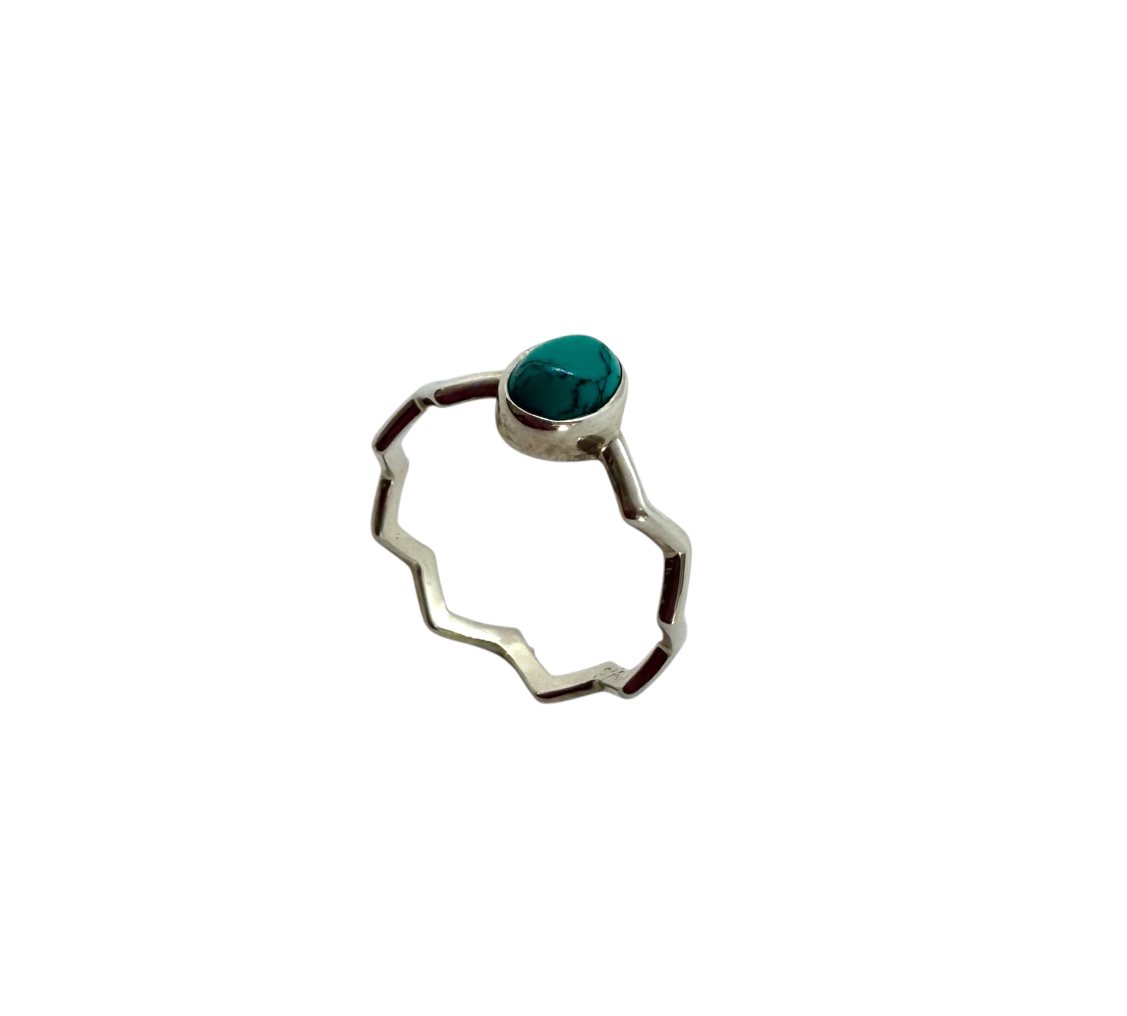 Anel Zig-Zag Turquesa Cabochão | Prata de Lei