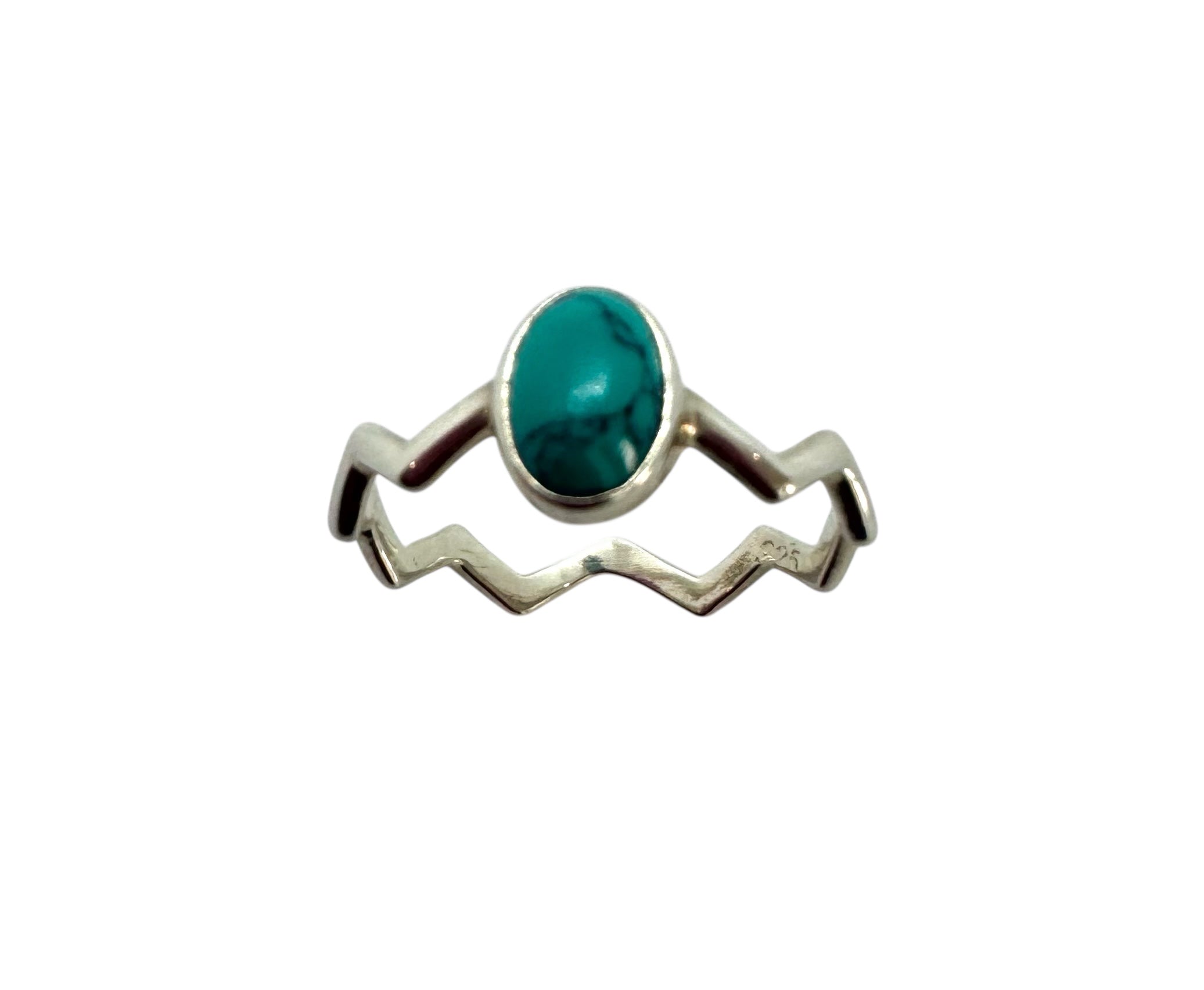 Anel Zig-Zag Turquesa Cabochão | Prata de Lei