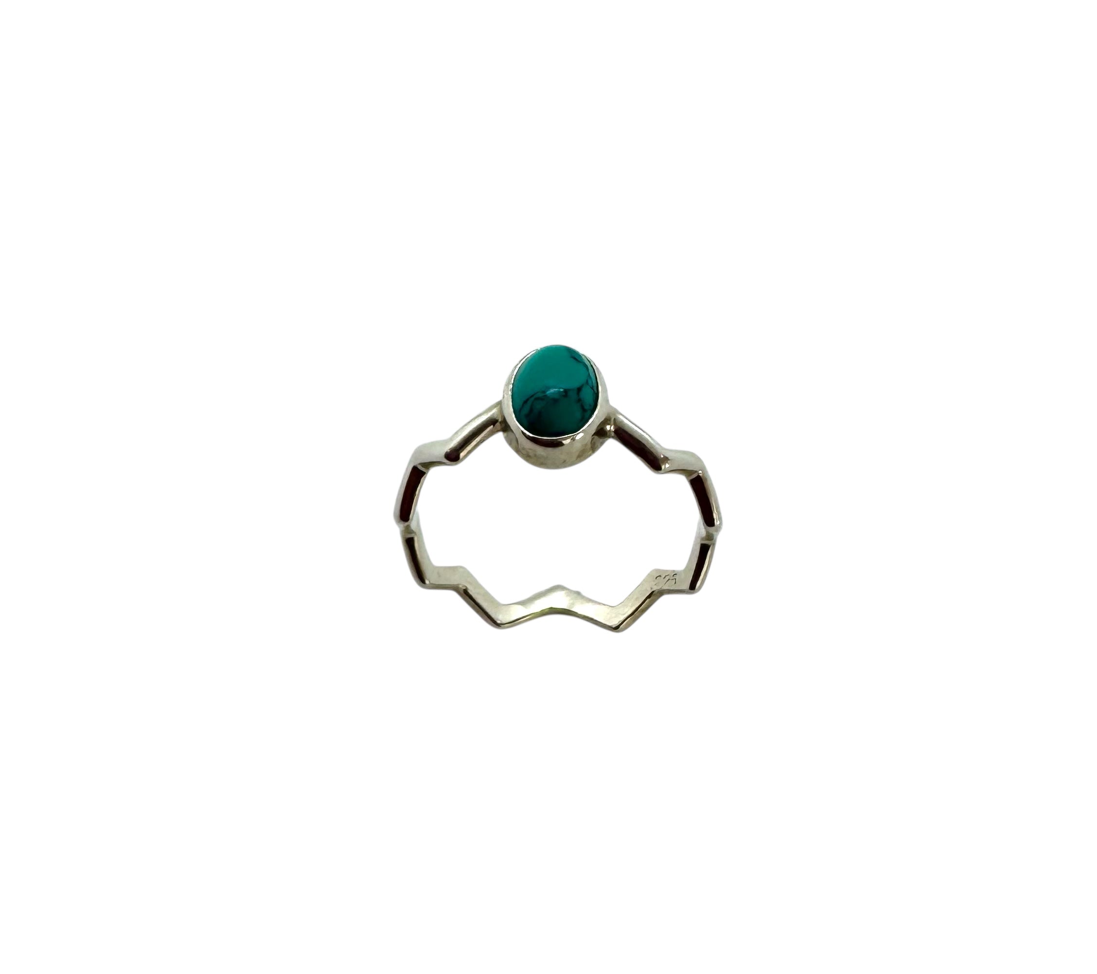 Anel Zig-Zag Turquesa Cabochão | Prata de Lei