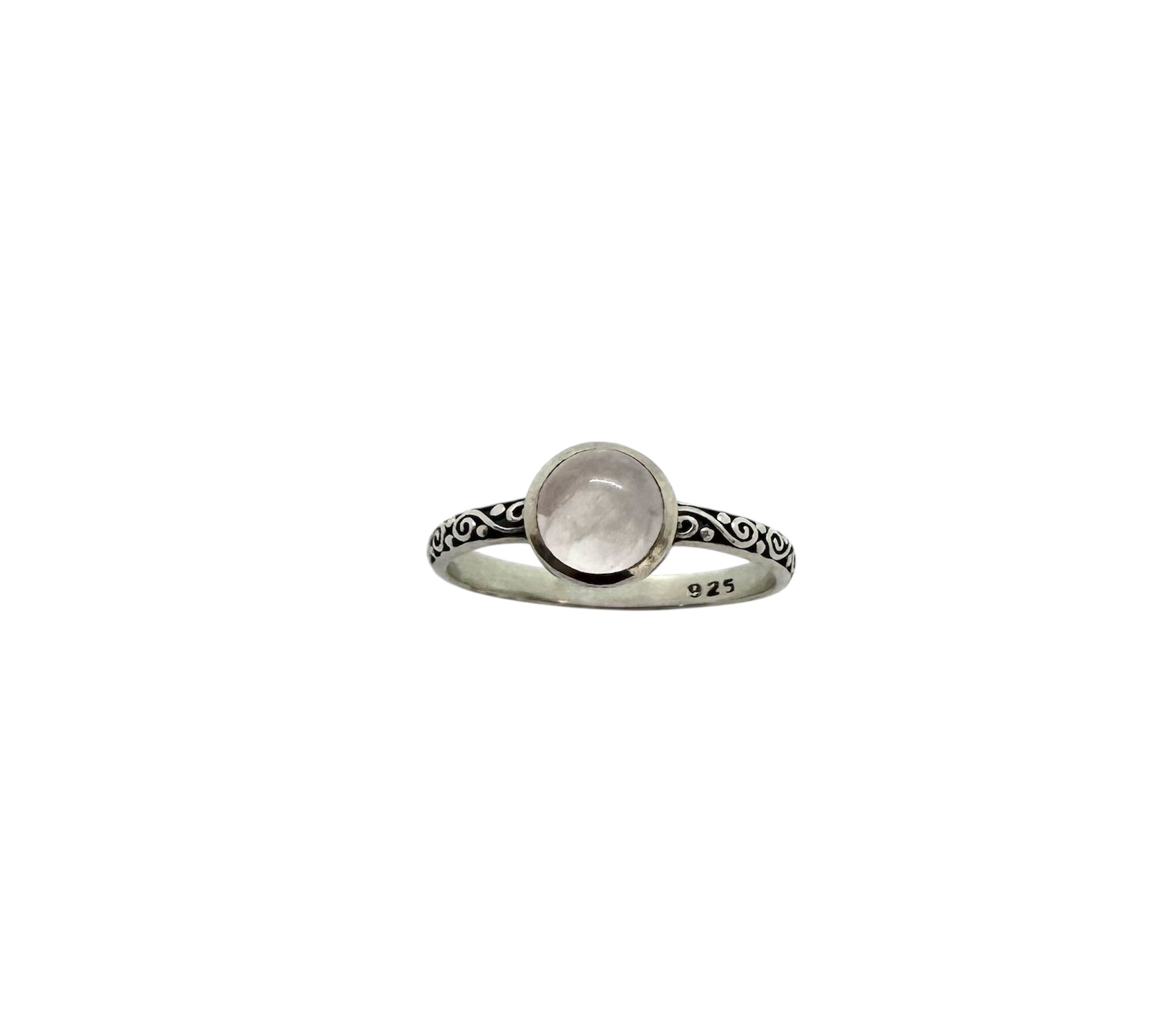 Anel Cabochão Simples Quartzo Rosa | Prata de Lei
