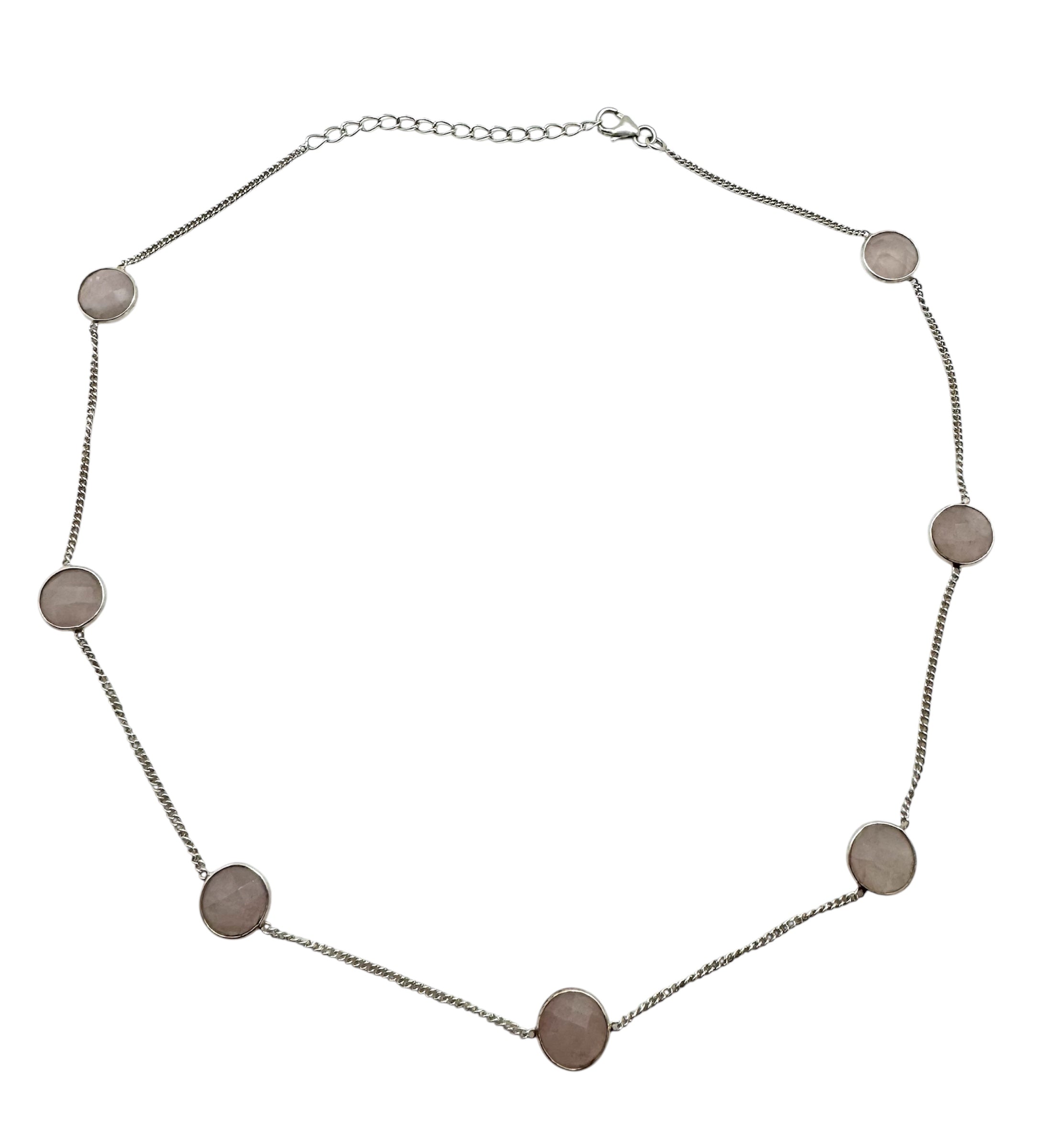 Nexklace de quartzo rosa | Prata de lei