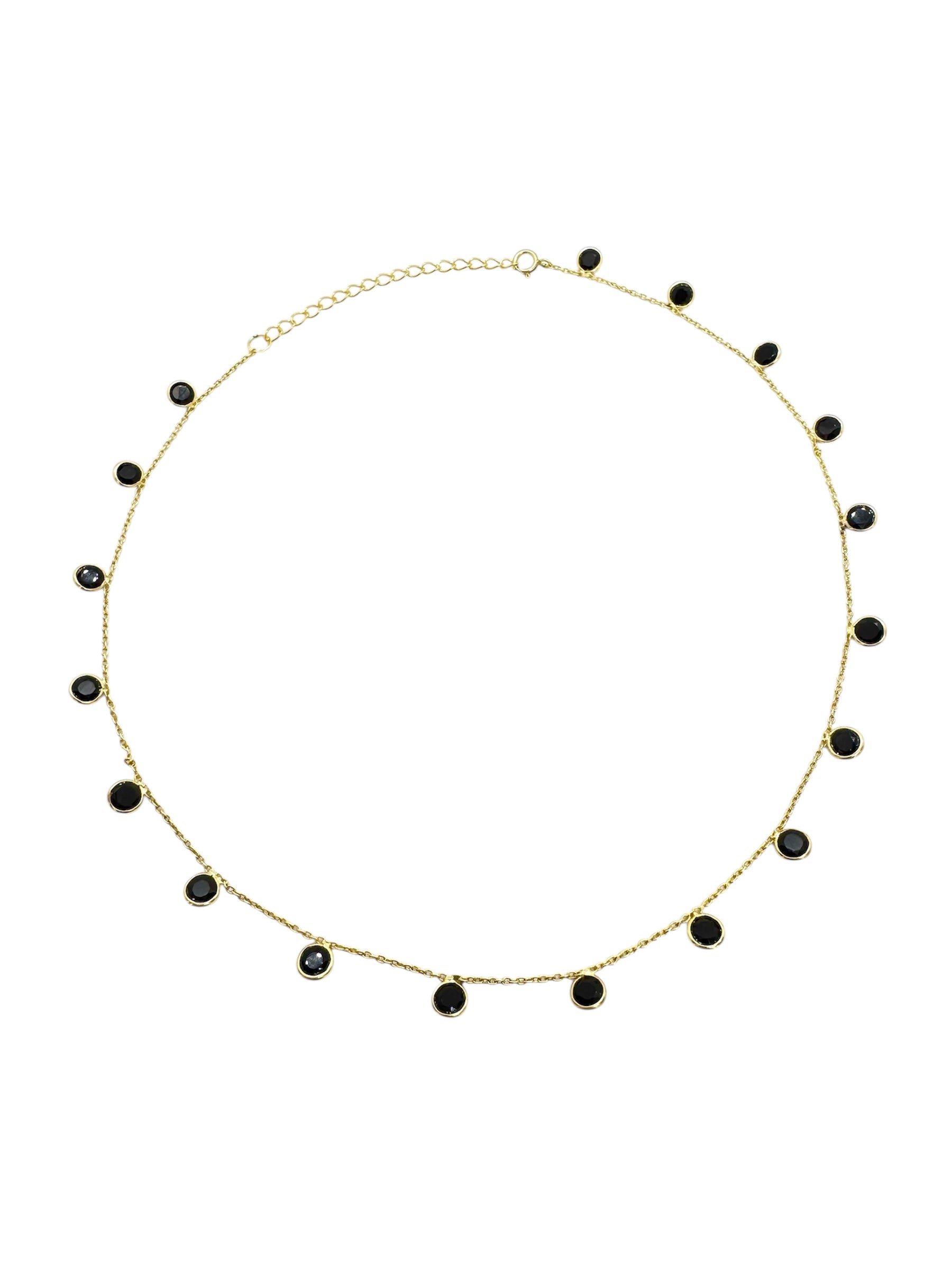Colar de espinélio preto com lapidação de diamantes | Prata 925 banhada a ouro