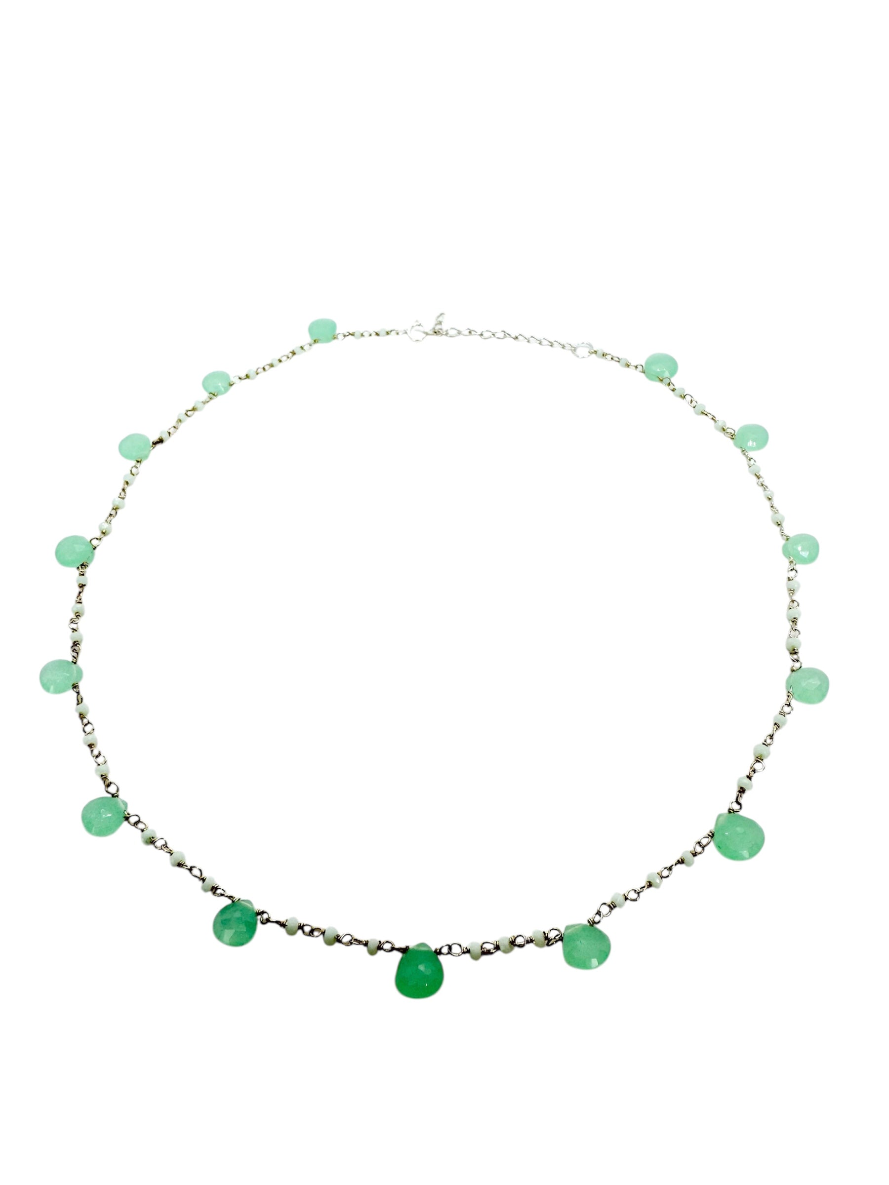 Colar Lágrima em Calcedónia Verde-Azul-Marinho | Prata de Lei