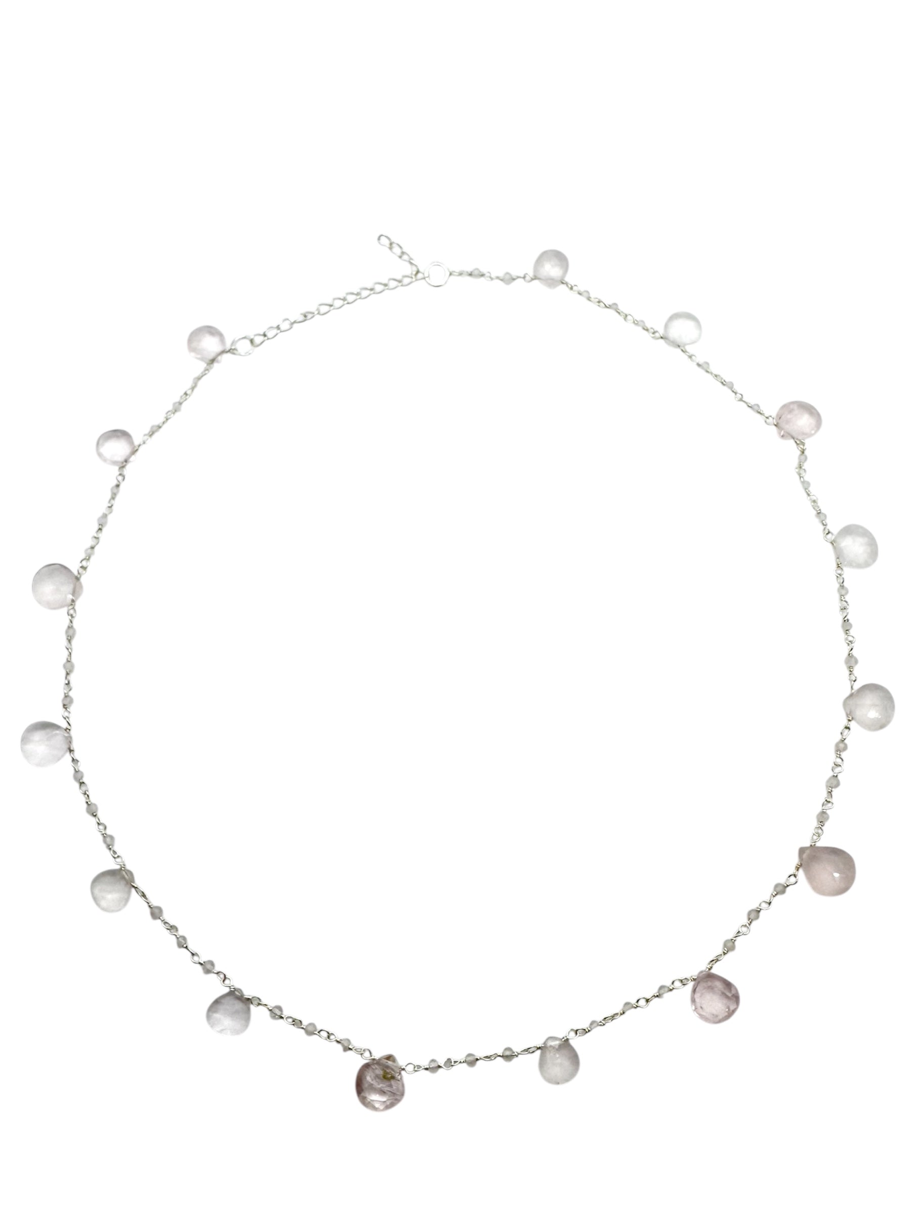Colar Lágrima em Quartzo Rosa | Prata de Lei