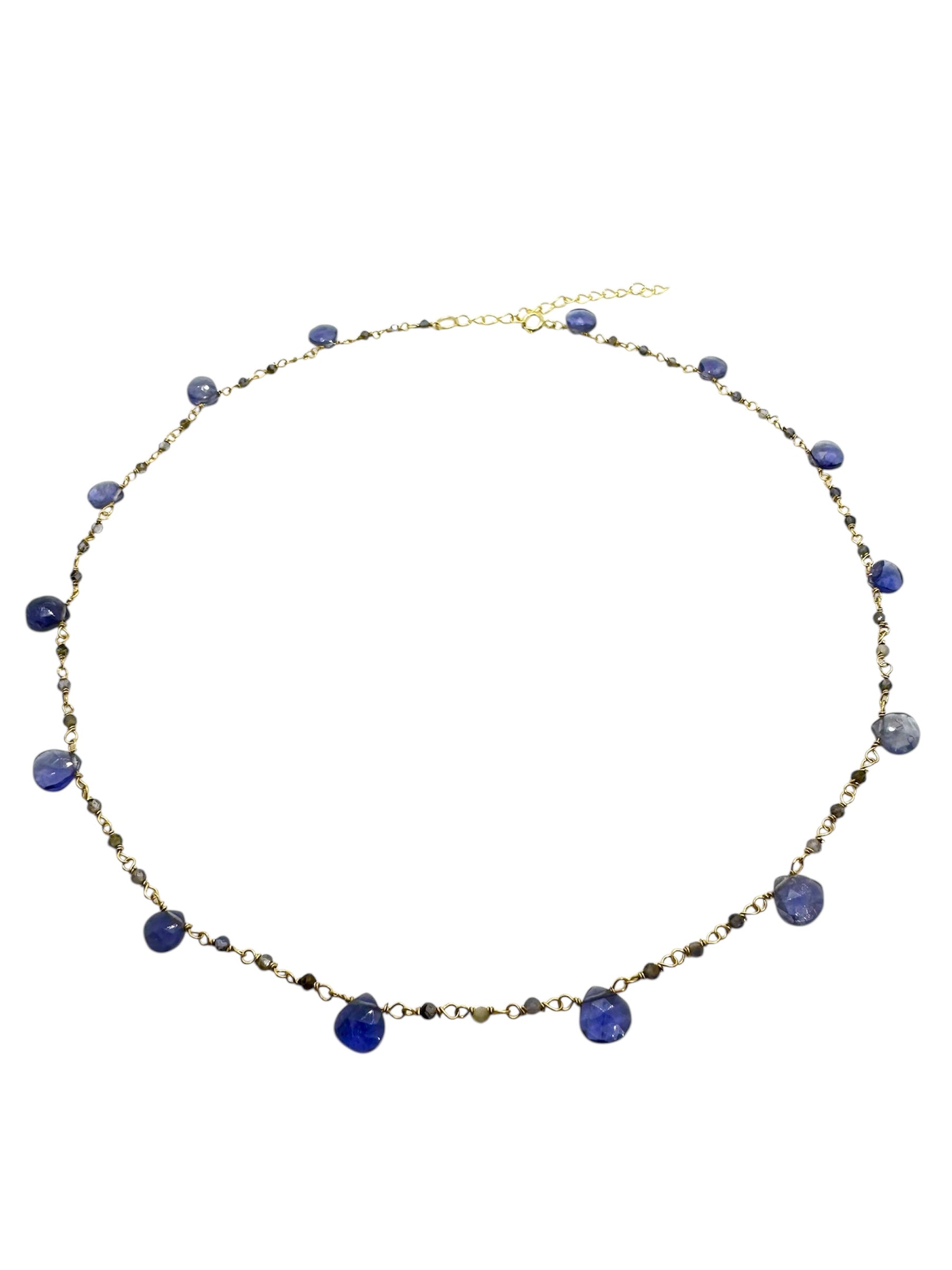 Colar em forma de lágrima com safira azul | Prata de lei banhada a ouro 925