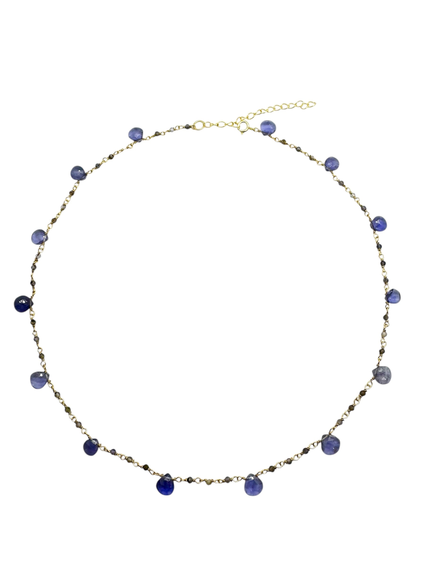 Colar em forma de lágrima com safira azul | Prata de lei banhada a ouro 925