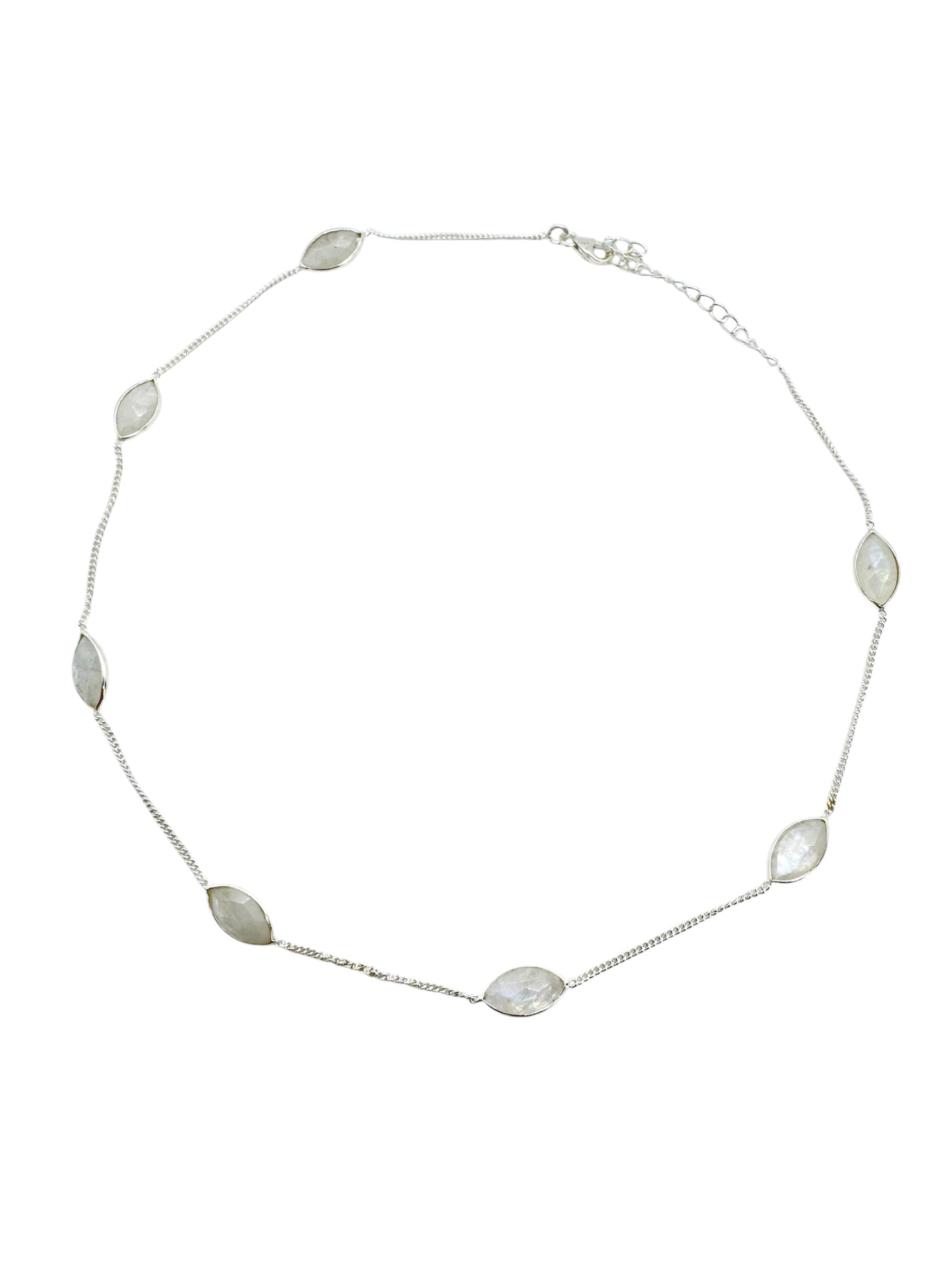 Colar de prata de lei e pedra da lua marquise