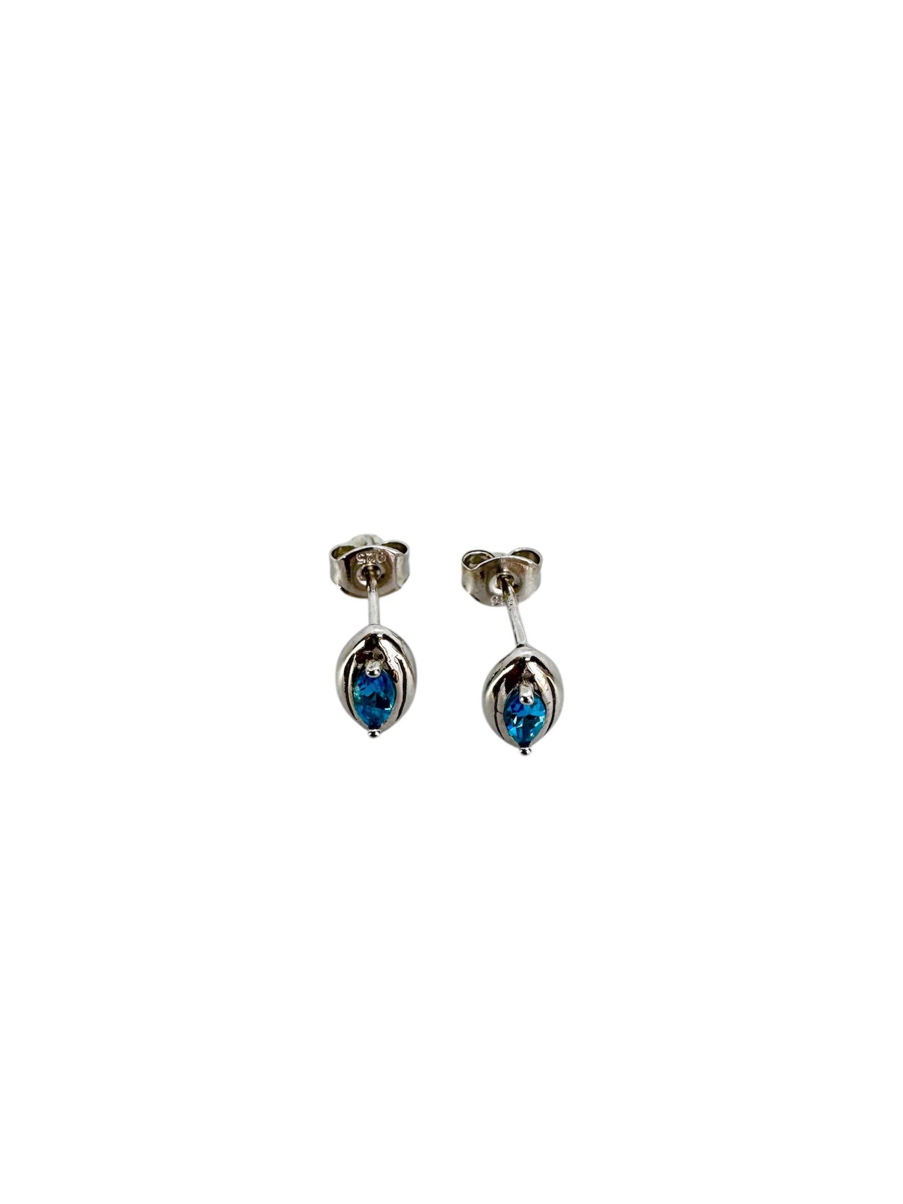 Brincos topázio azul marquise e prata 925