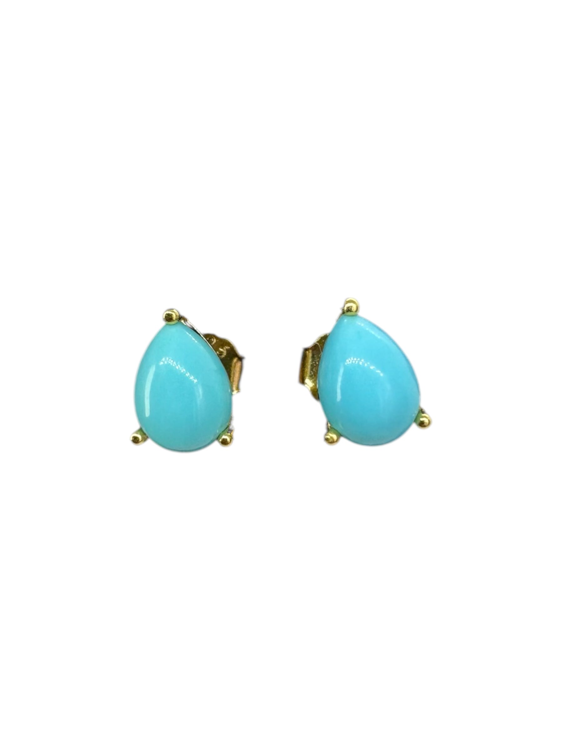Brincos com prata banhada a ouro e cabochão lágrima Larimar