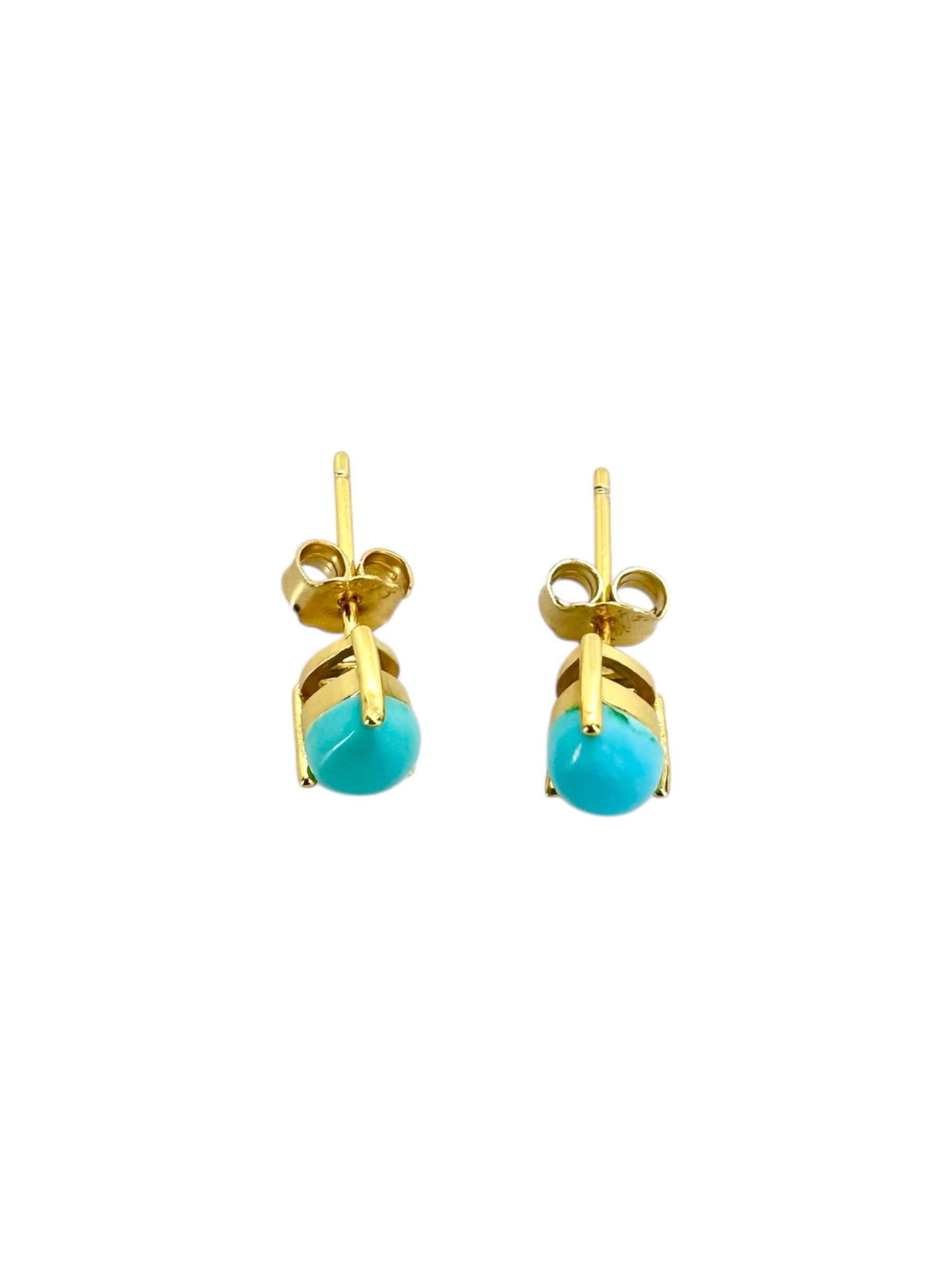 Brincos com prata banhada a ouro e cabochão lágrima Larimar