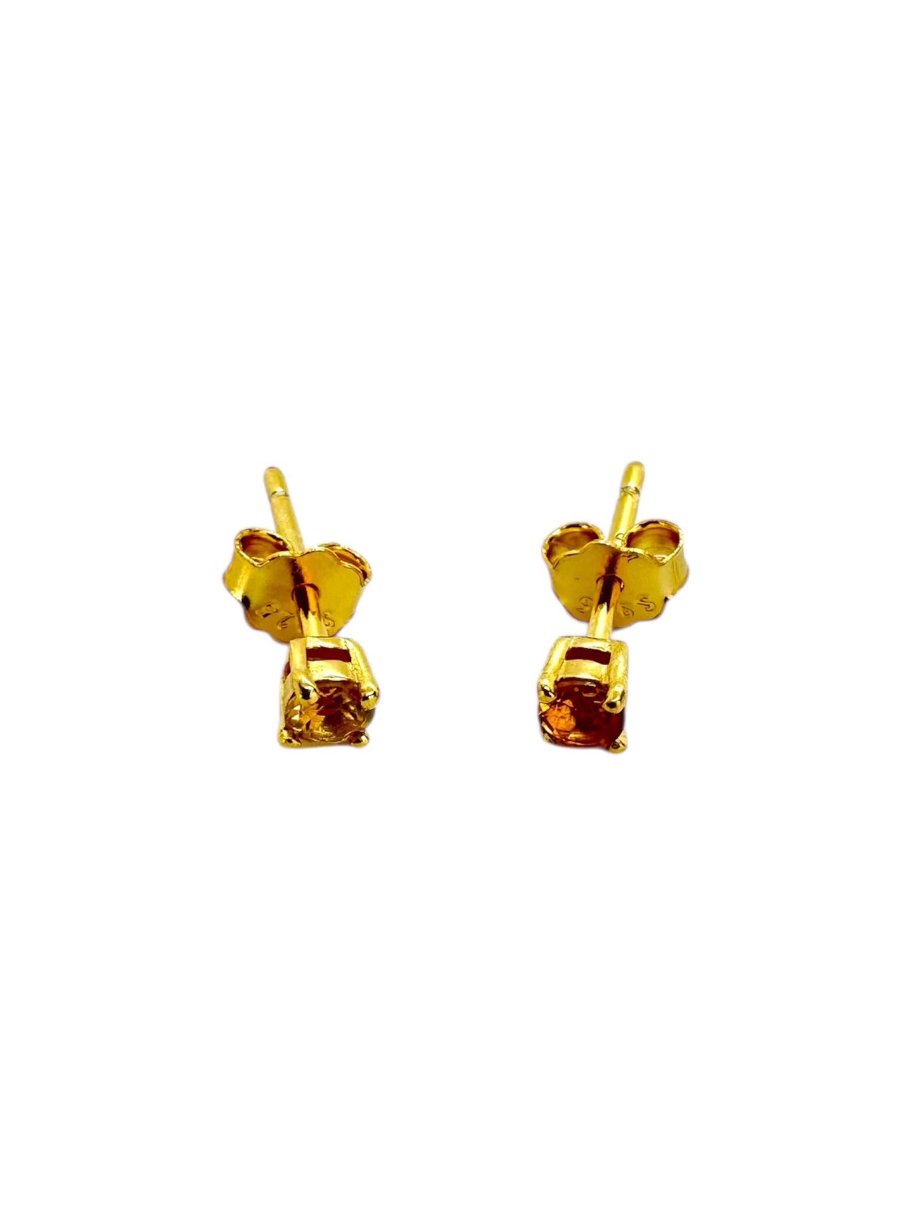 Brincos minimalistas com Citrino e prata banhada a ouro