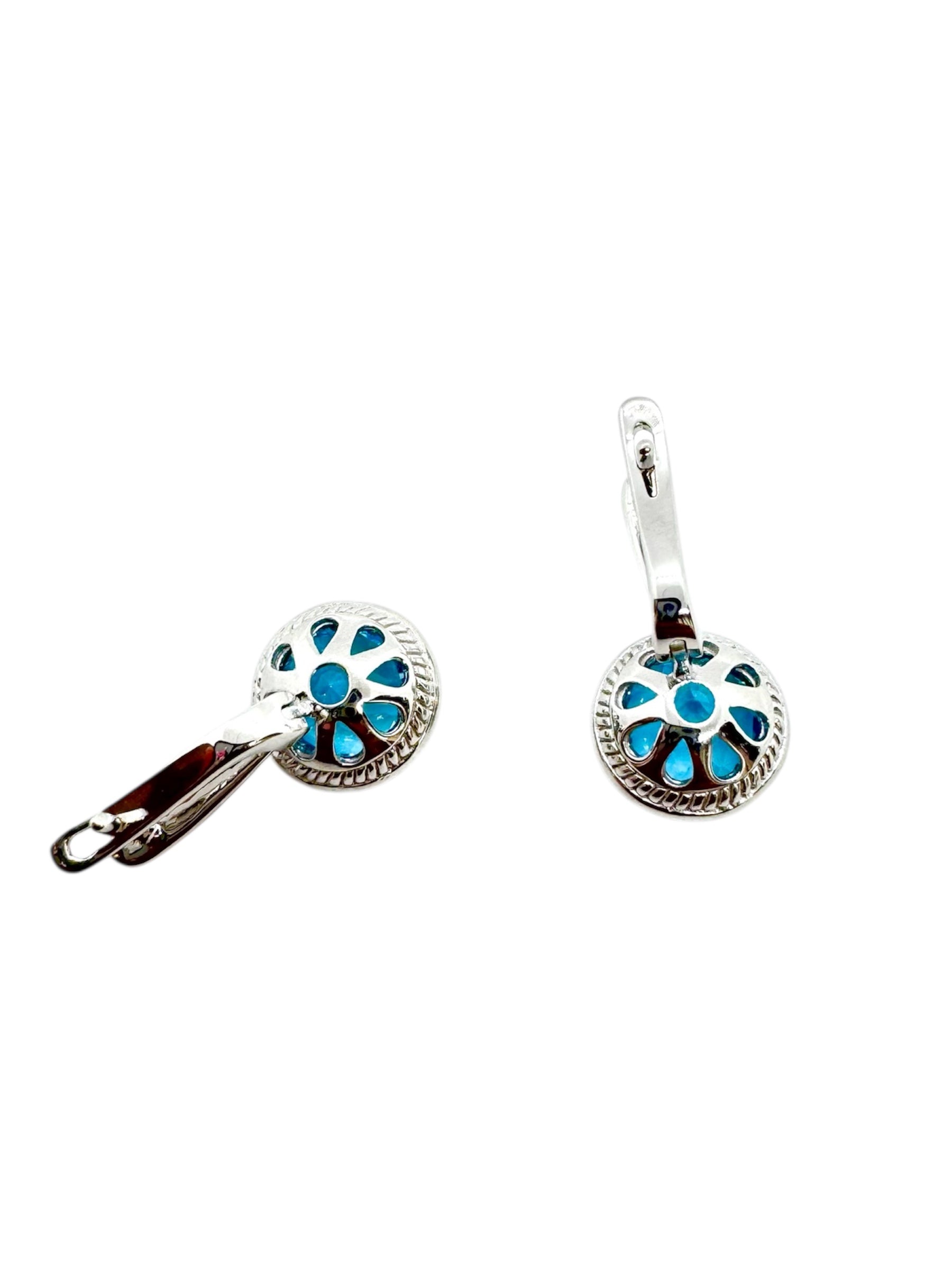 Brincos de topázio azul com lapidação de diamantes – Prata de Lei