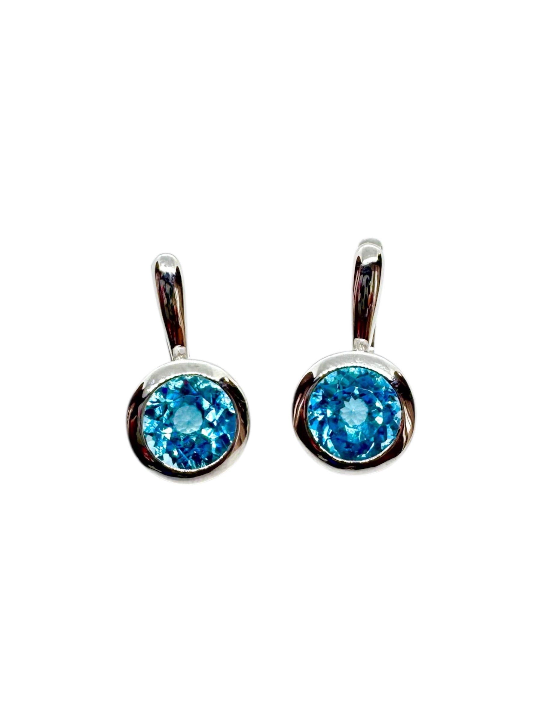 Brincos de topázio azul com lapidação de diamantes – Prata de Lei