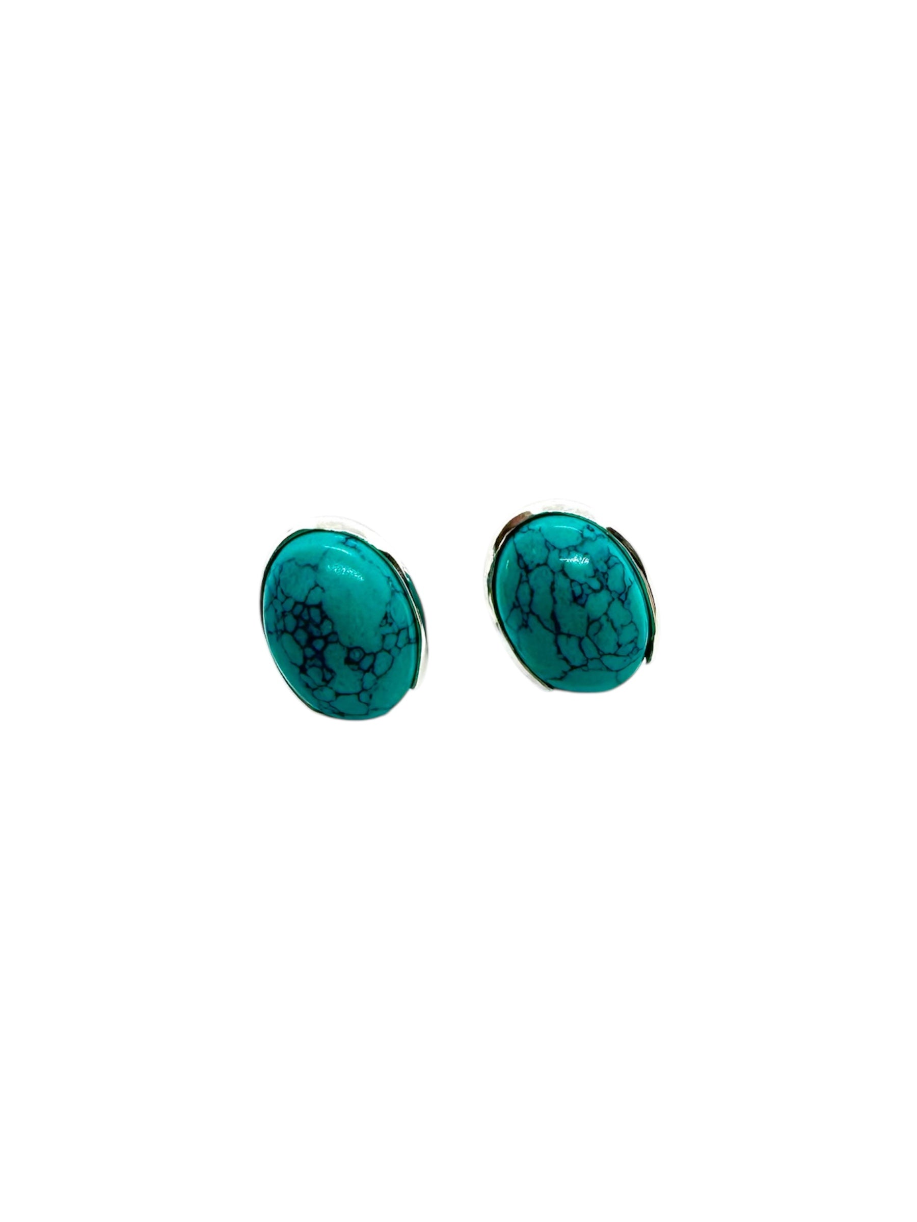 Oval Turquoise Cabochon & Silver Earrings