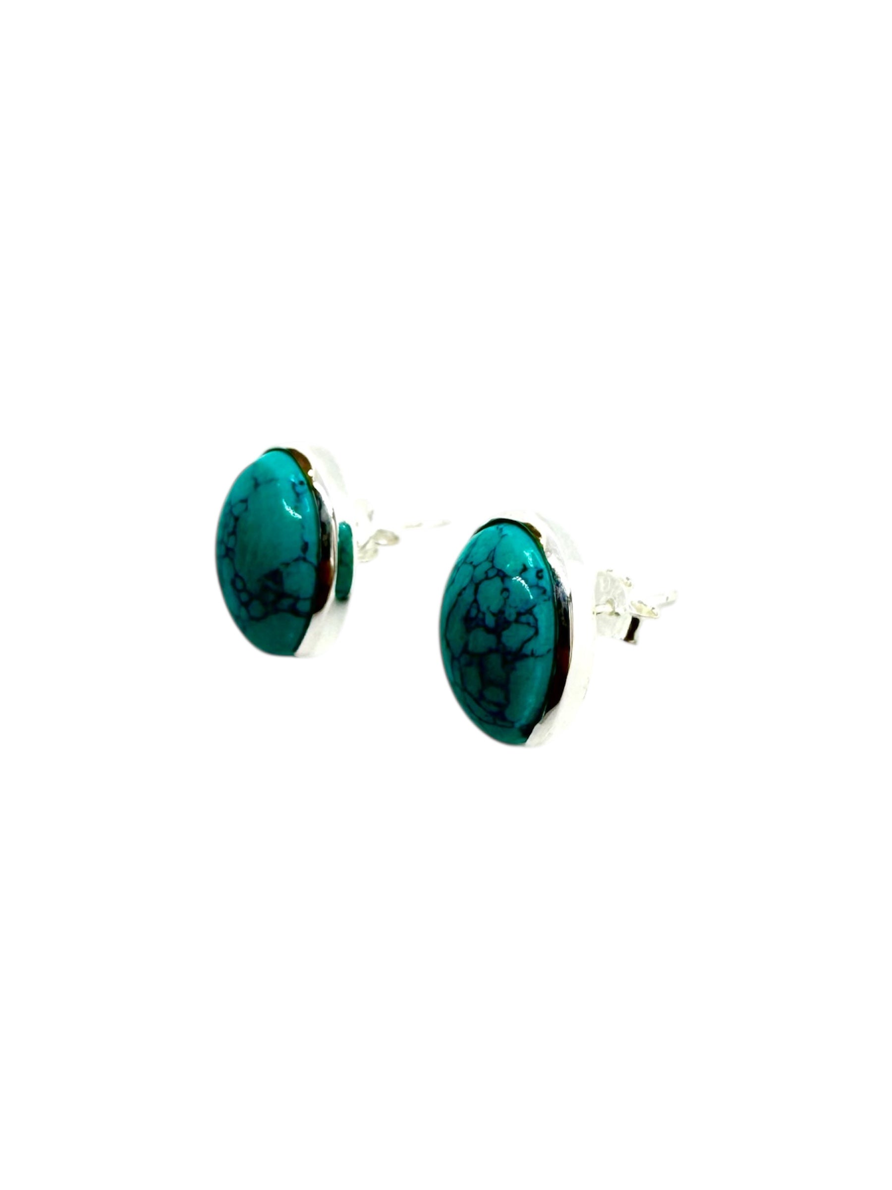Oval Turquoise Cabochon & Silver Earrings
