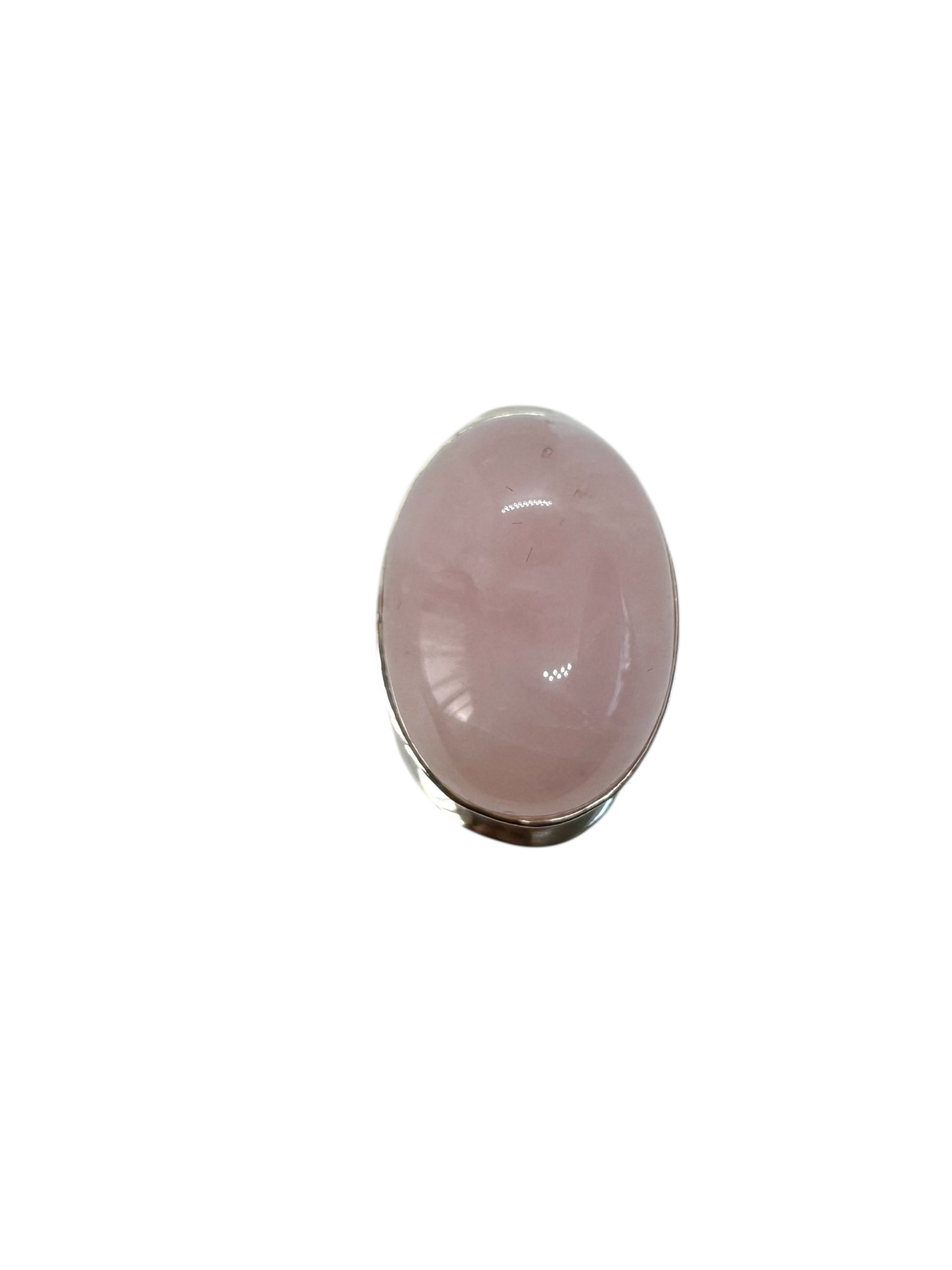 Anel grande oval de quartzo rosa e prata de lei