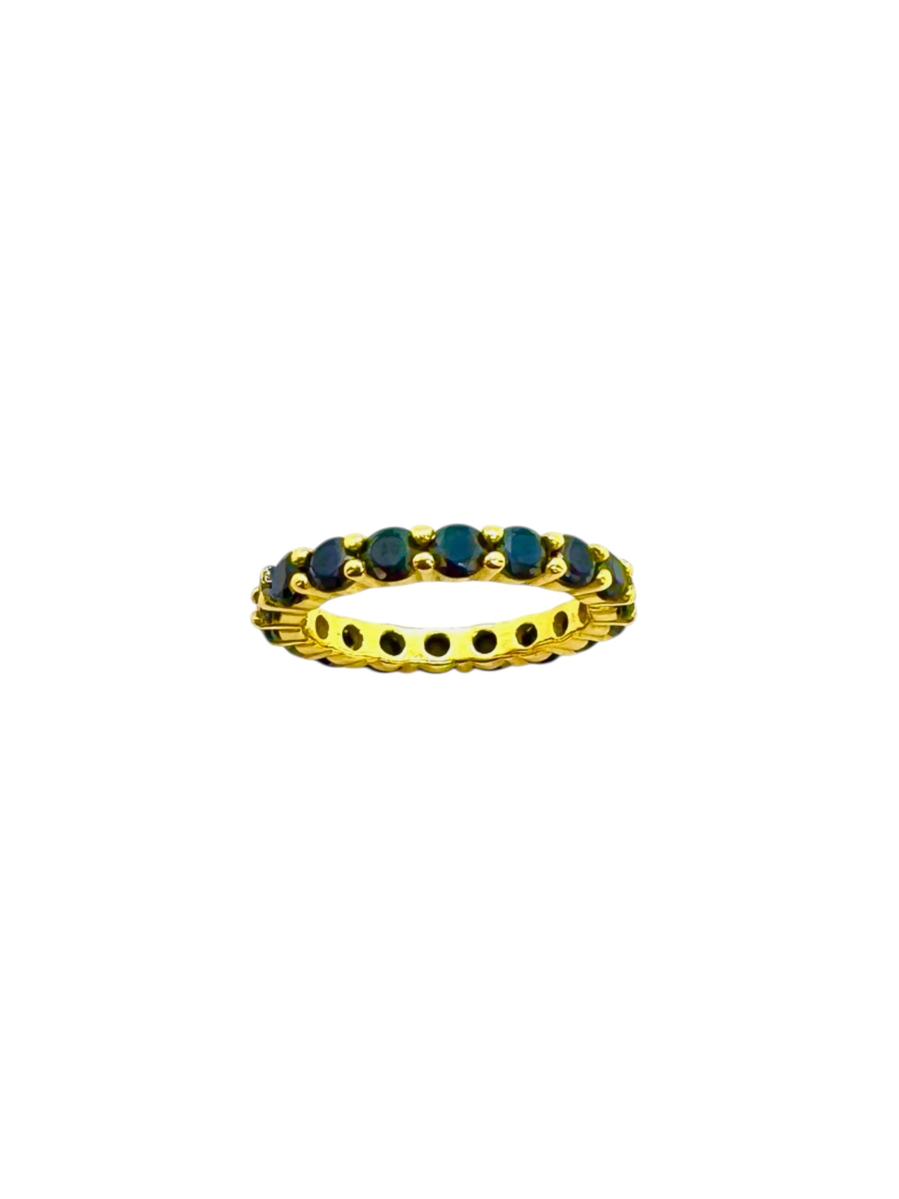 Safira azul multicolorida e prata de lei banhada a ouro