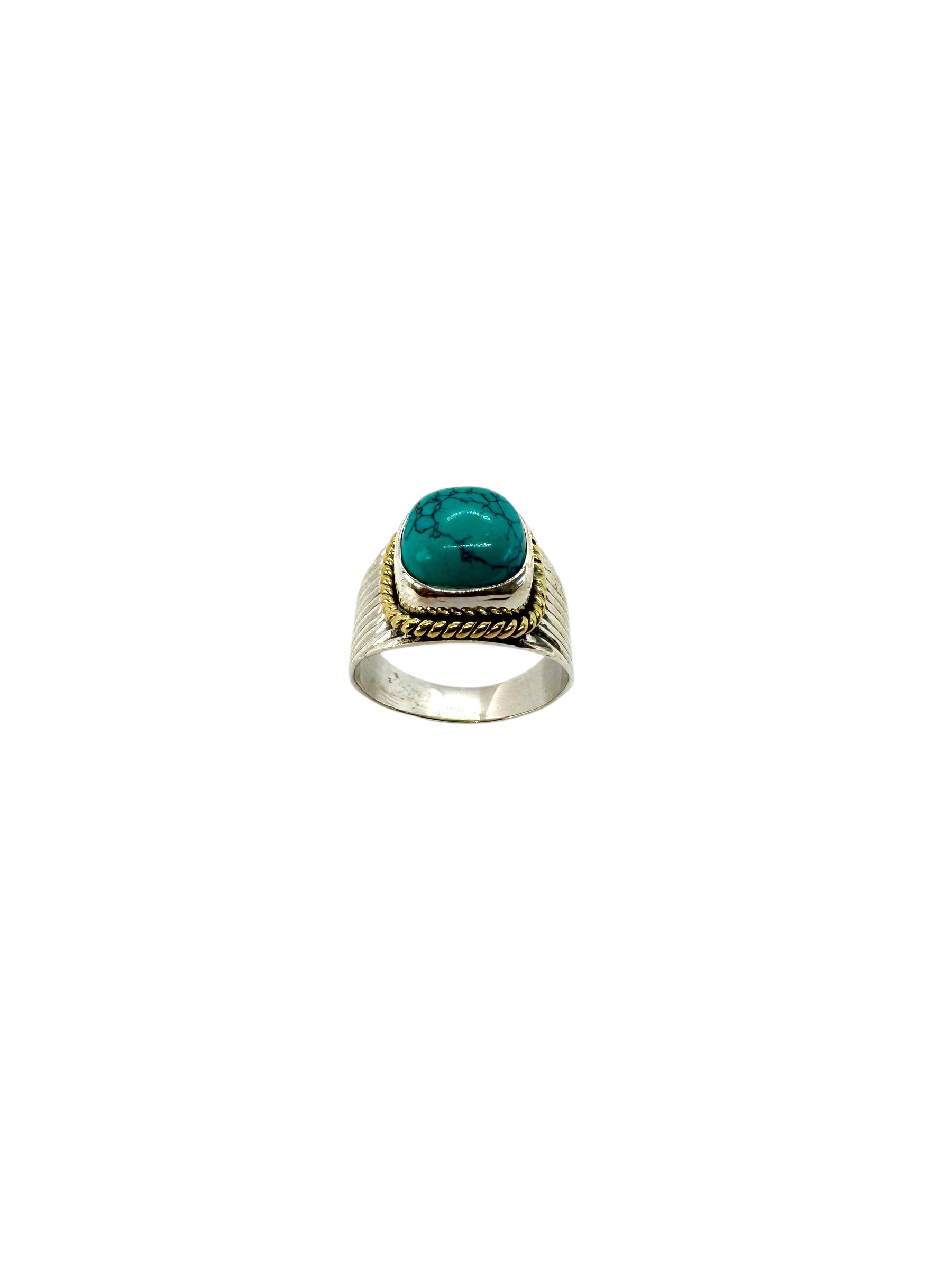 Cabochão quadrado turquesa e detalhes em latão