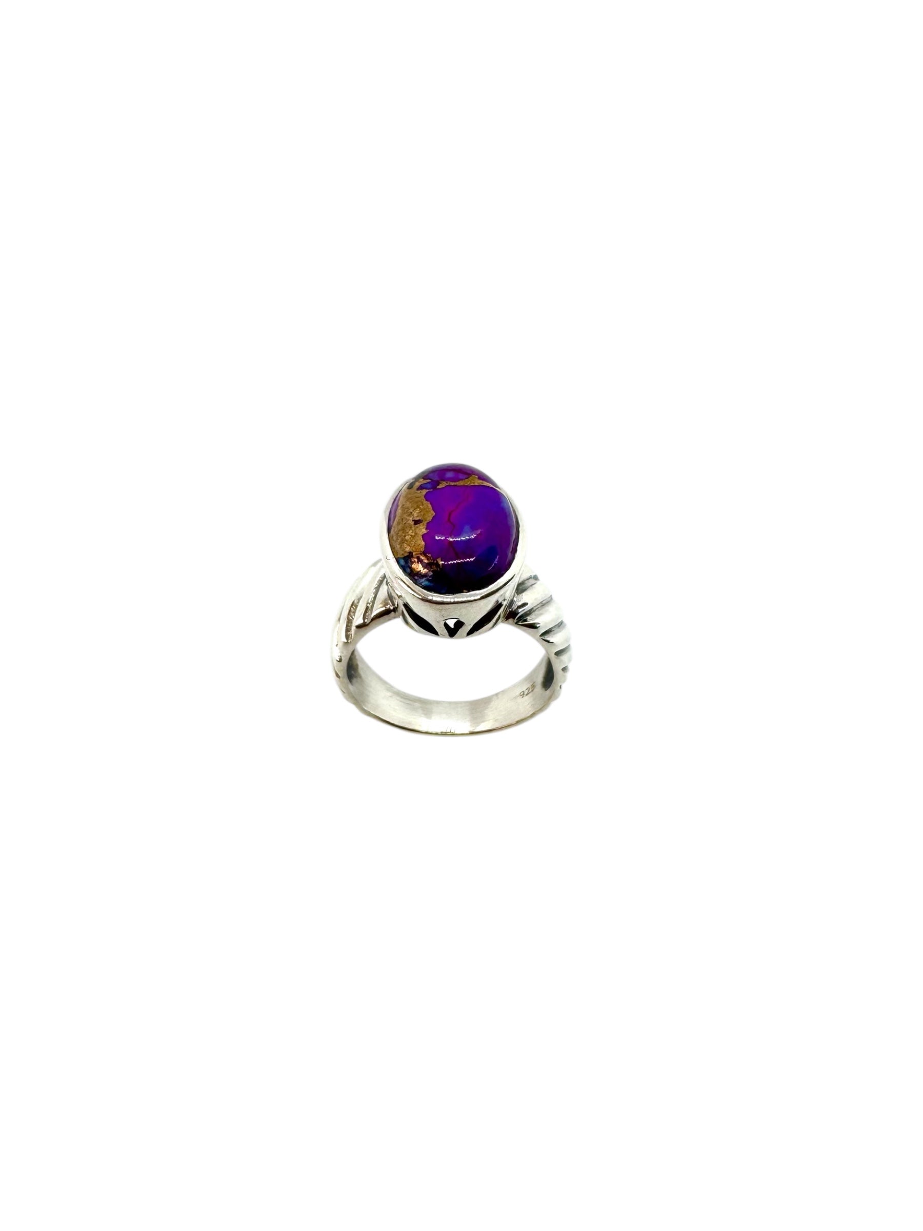 Oval Mixstones Cabochon & Sterling Silver Ring
