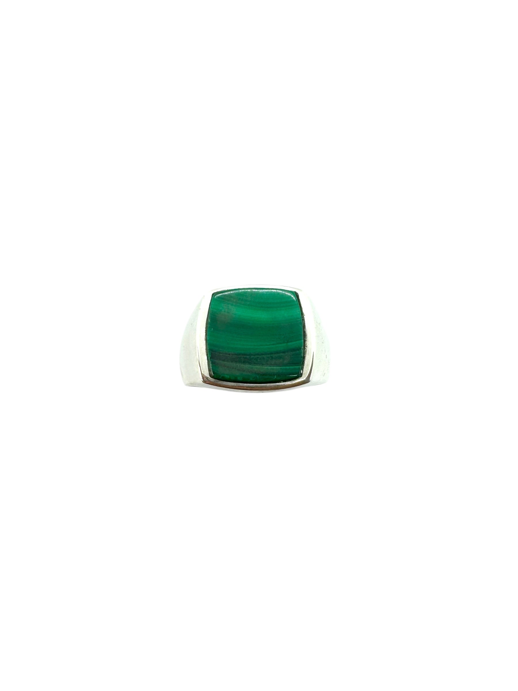 Cabochão quadrado de malaquite e prata de lei