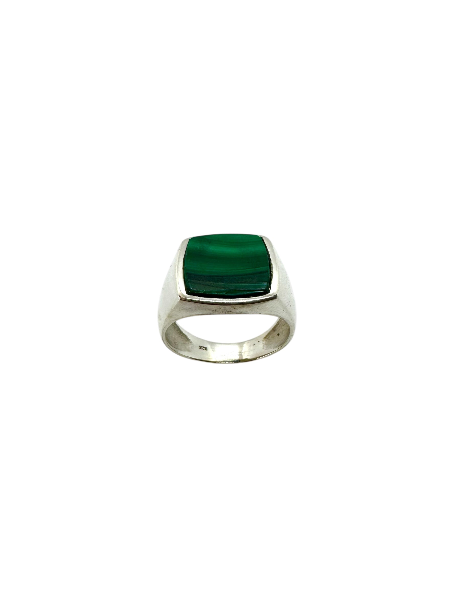 Cabochão quadrado de malaquite e prata de lei