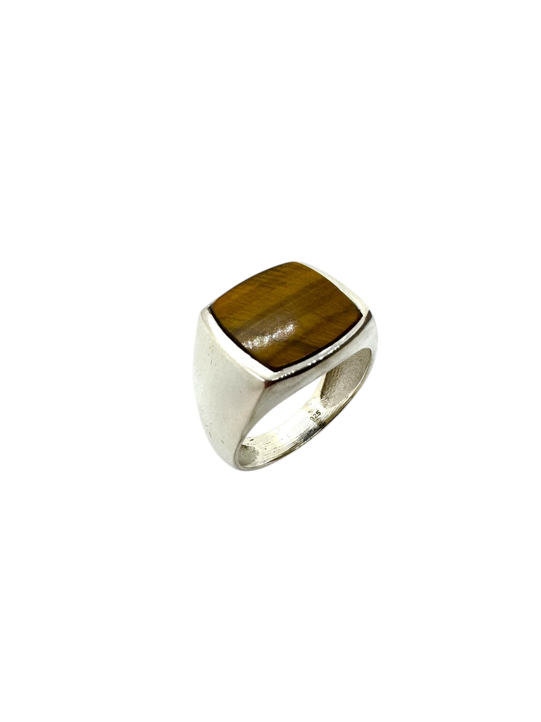 Cabochão quadrado de olho de tigre e prata de lei