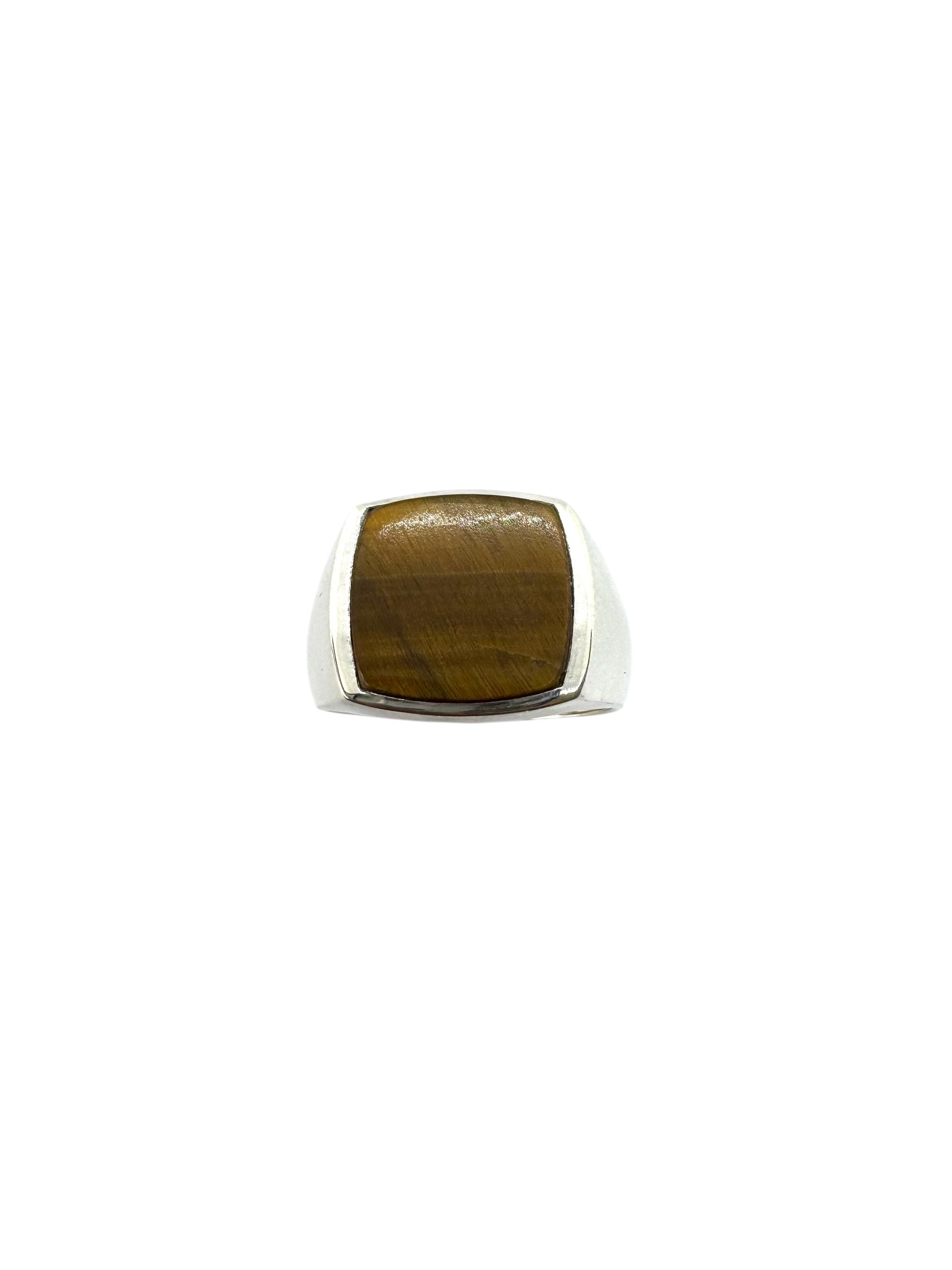 Cabochão quadrado de olho de tigre e prata de lei