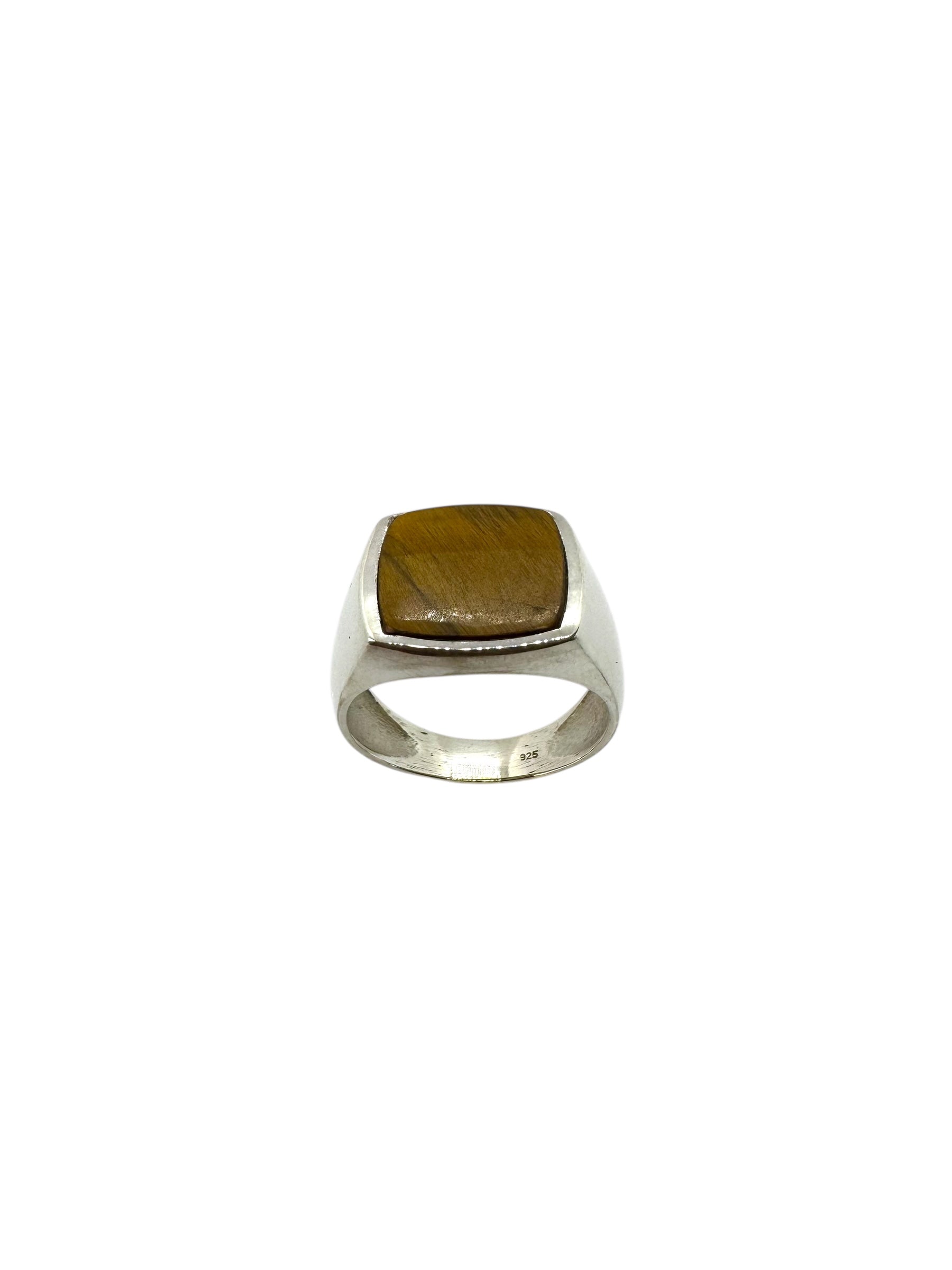 Cabochão quadrado de olho de tigre e prata de lei