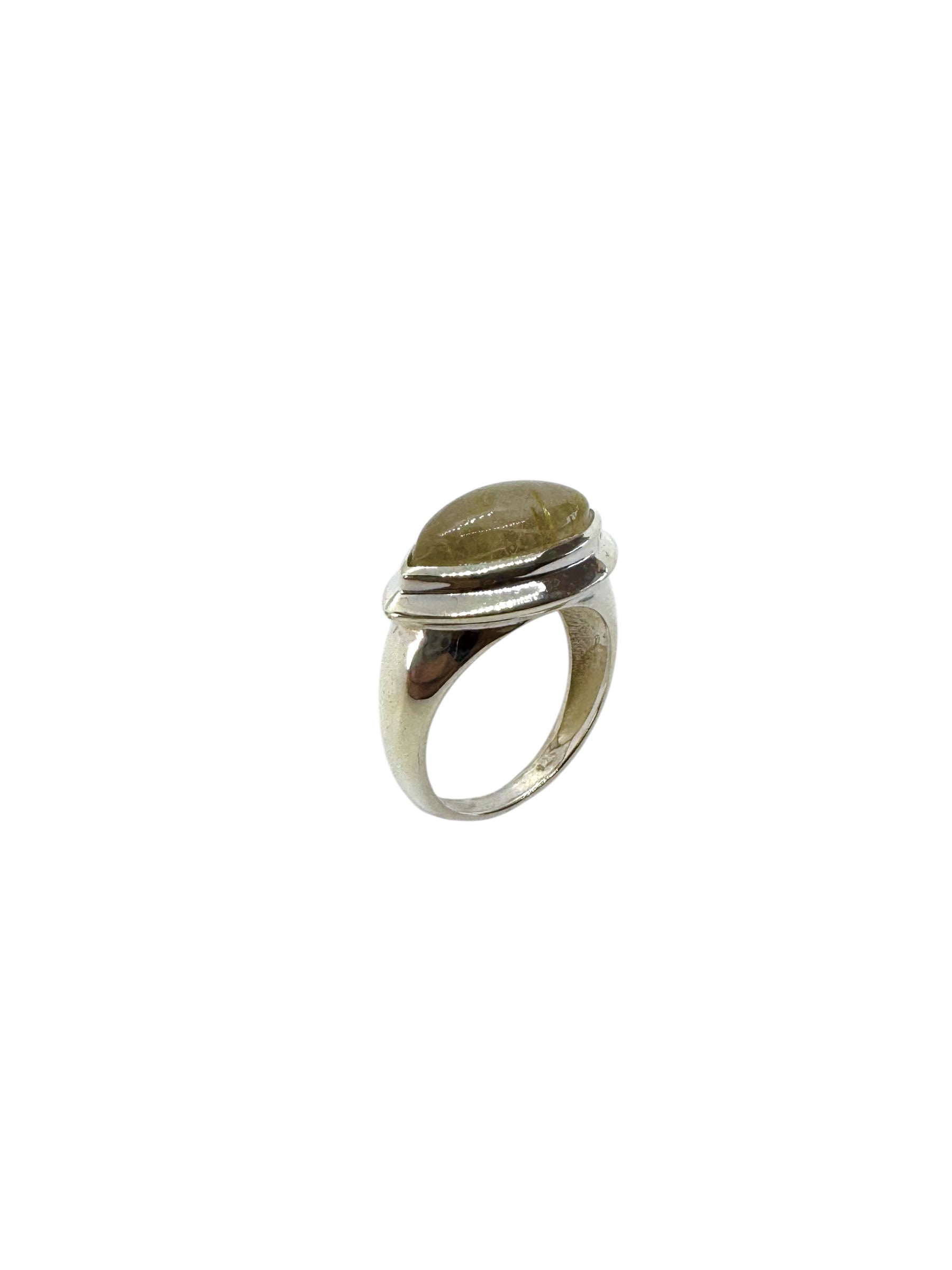 Cabochão de quartzo rutilado Marquise e prata de lei