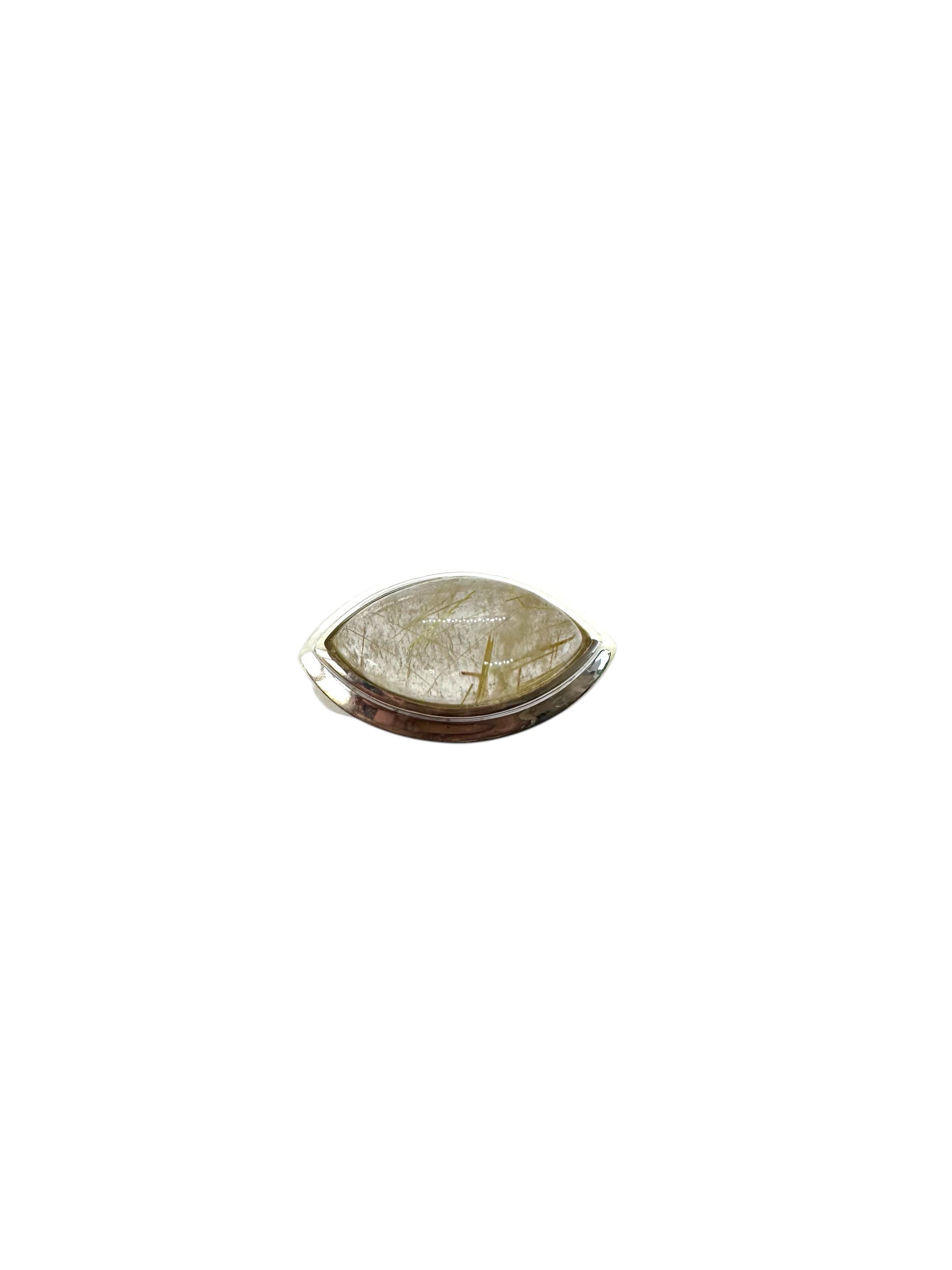 Cabochão de quartzo rutilado Marquise e prata de lei