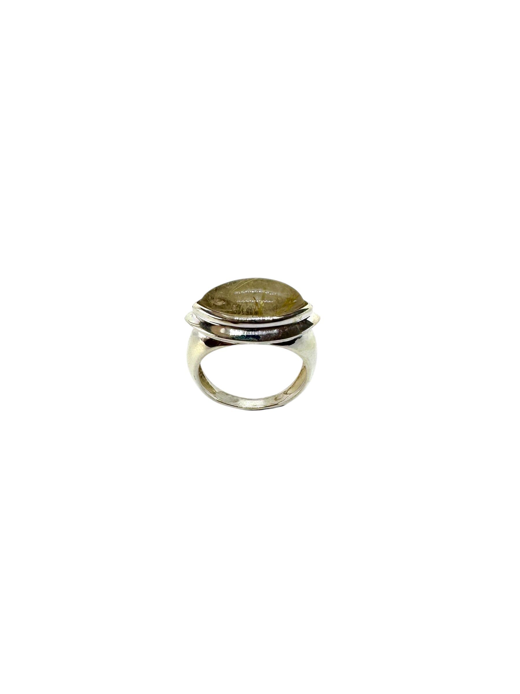 Cabochão de quartzo rutilado Marquise e prata de lei