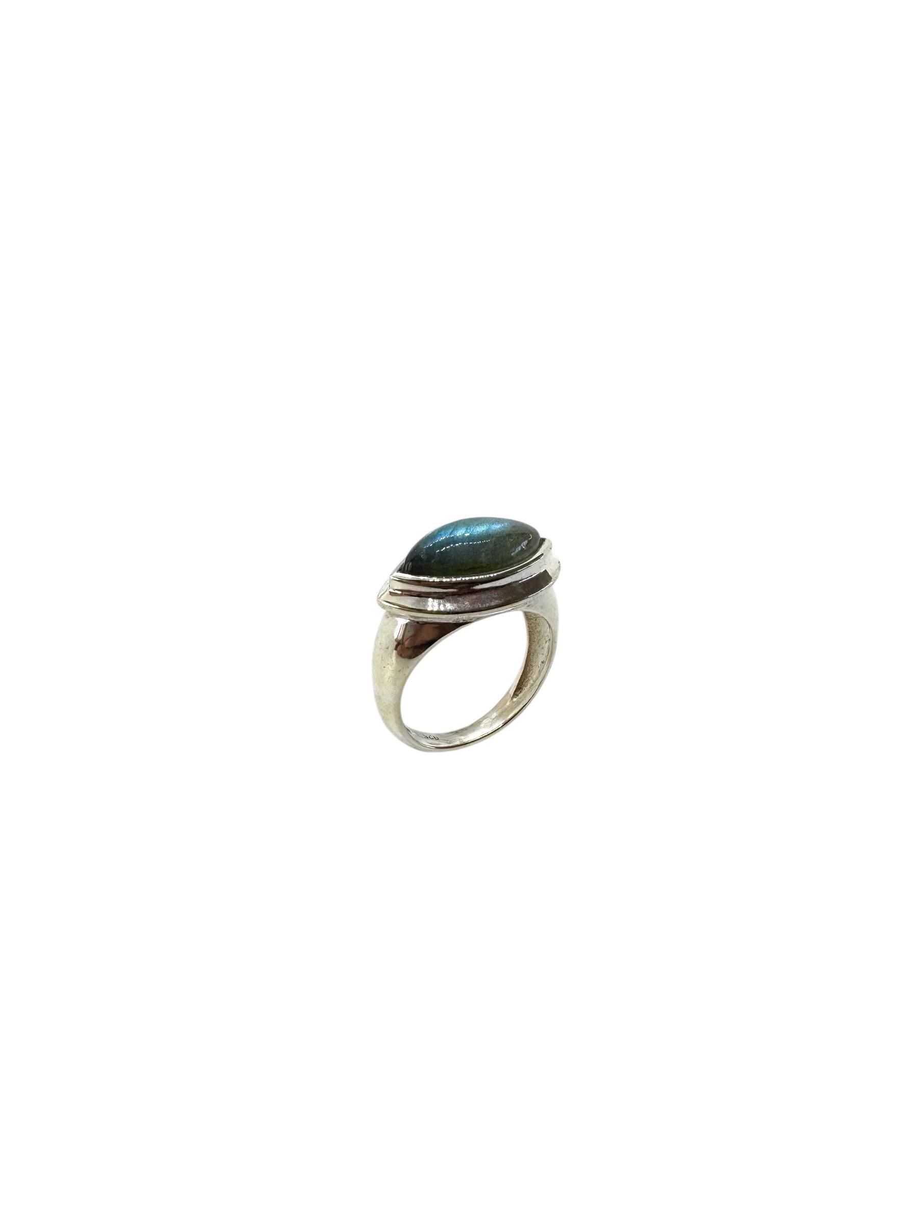 Cabochão de quartzo labradorite marquise e prata de lei