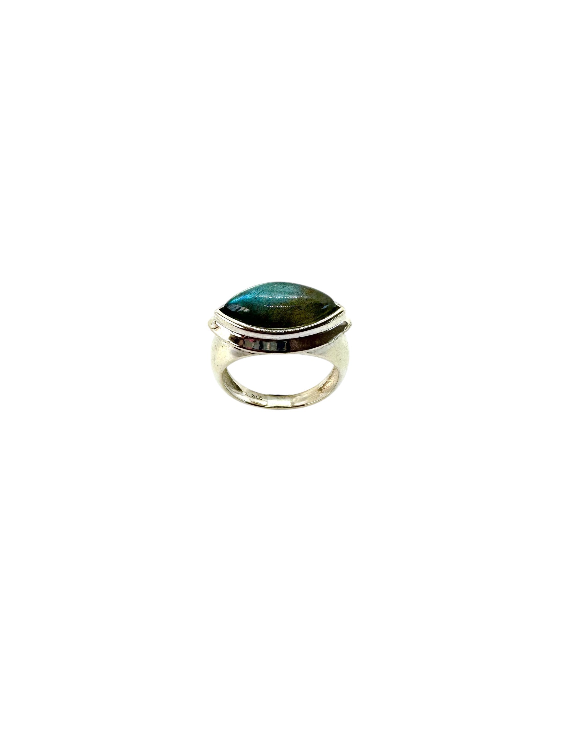 Cabochão de quartzo labradorite marquise e prata de lei