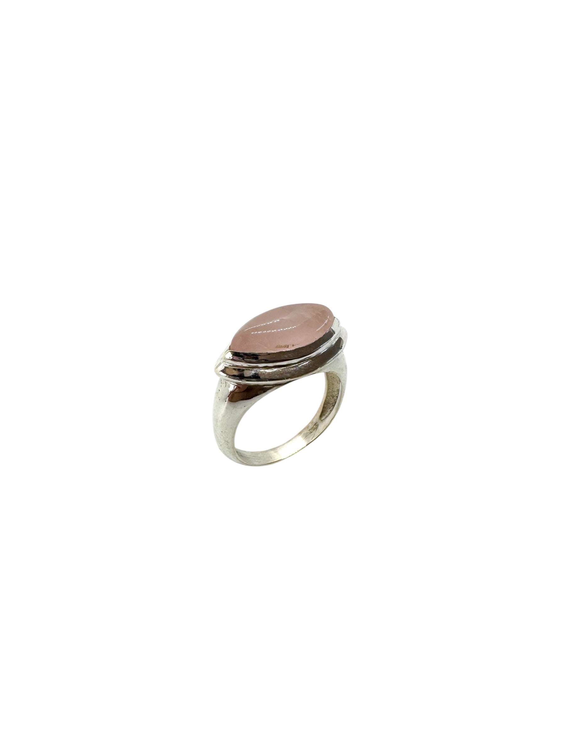 Cabochão de quartzo rosa marquise e prata de lei